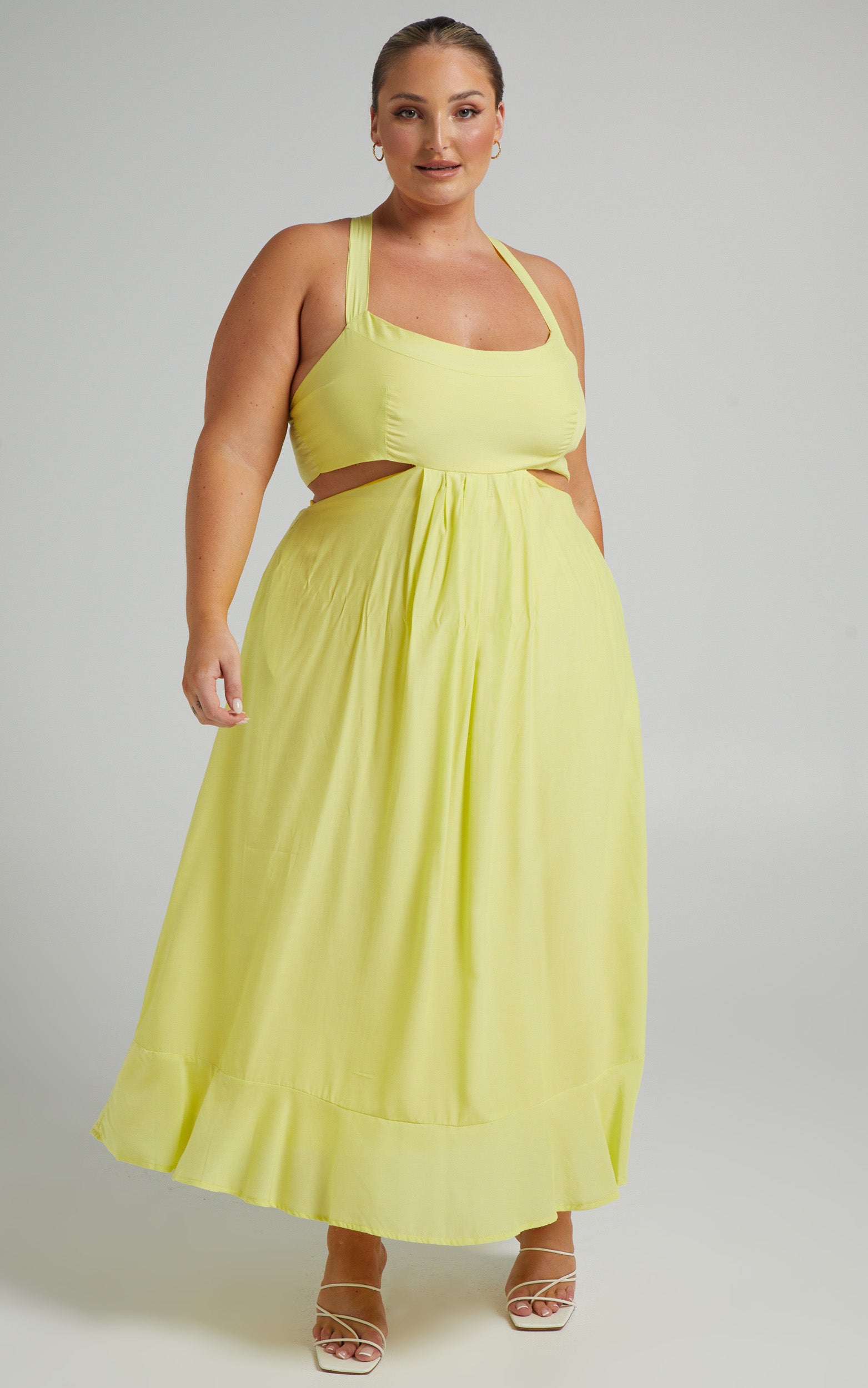 Leontine Midi Dress with Tie Up Back in Lemon