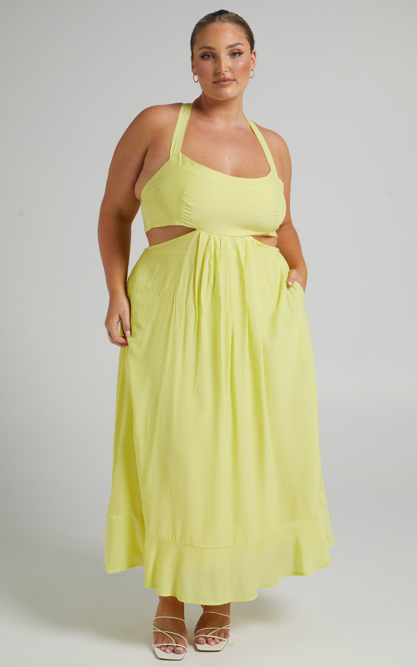 Leontine Midi Dress with Tie Up Back in Lemon