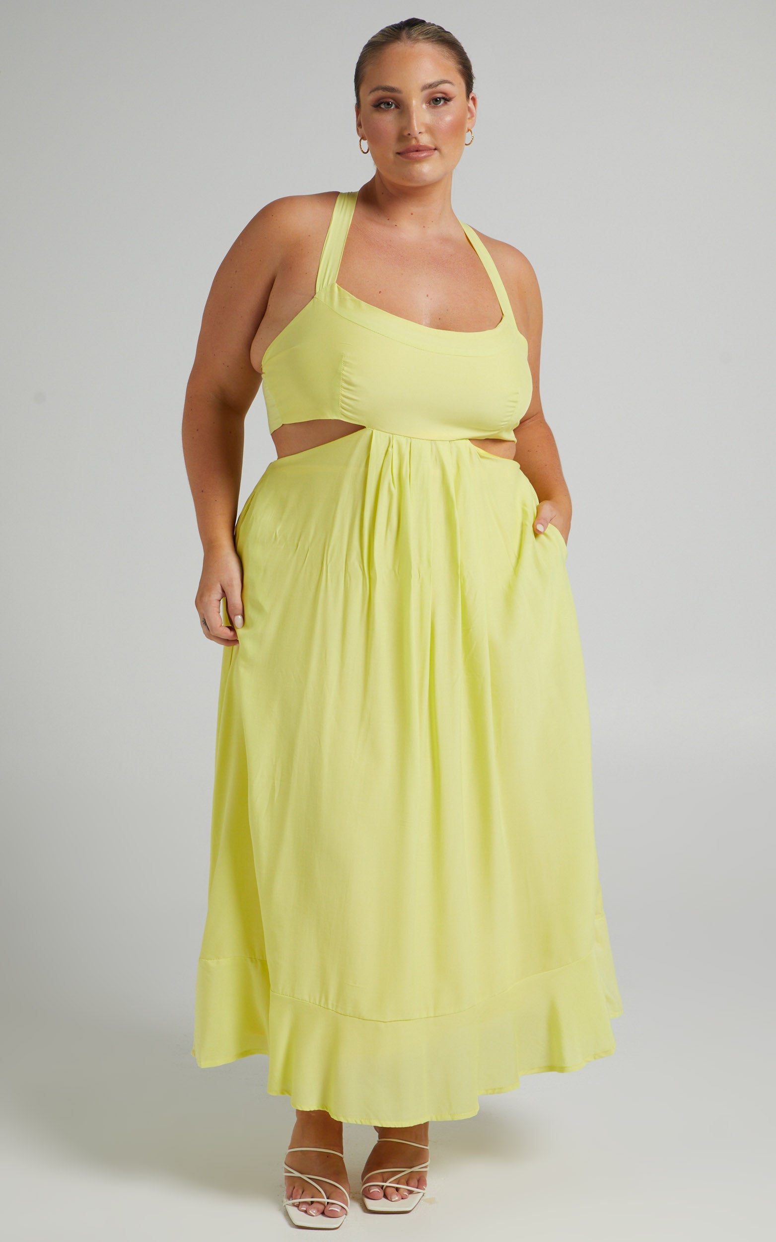 Leontine Midi Dress with Tie Up Back in Lemon