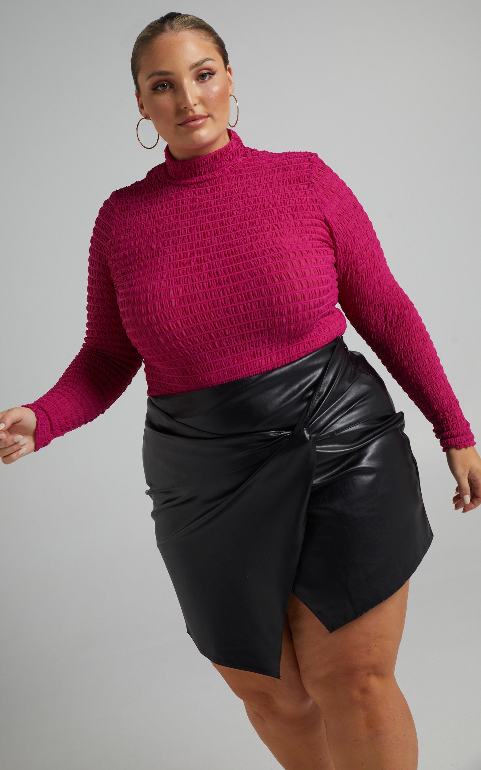Kamila Top - High Neck Long Sleeve Top in mulberry