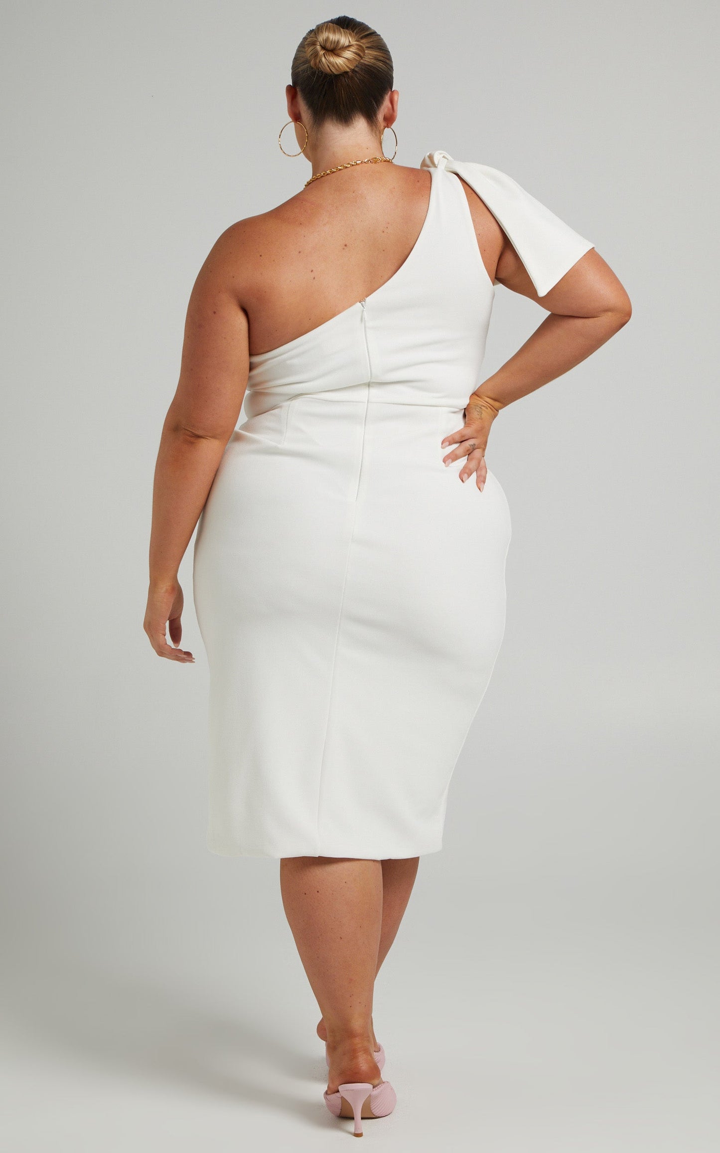 I Got A Feeling Midi Dress - One Shoulder Side Split Dress in White
