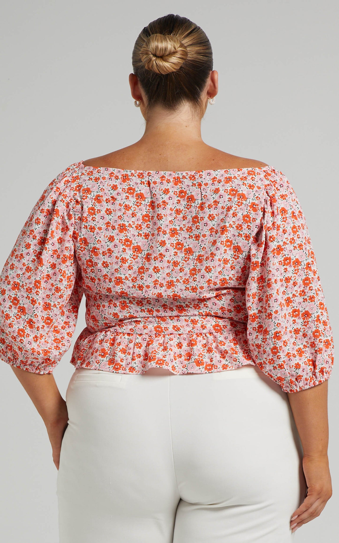 Daisee Button Up Short sleeve peplum Blouse in Pink Floral