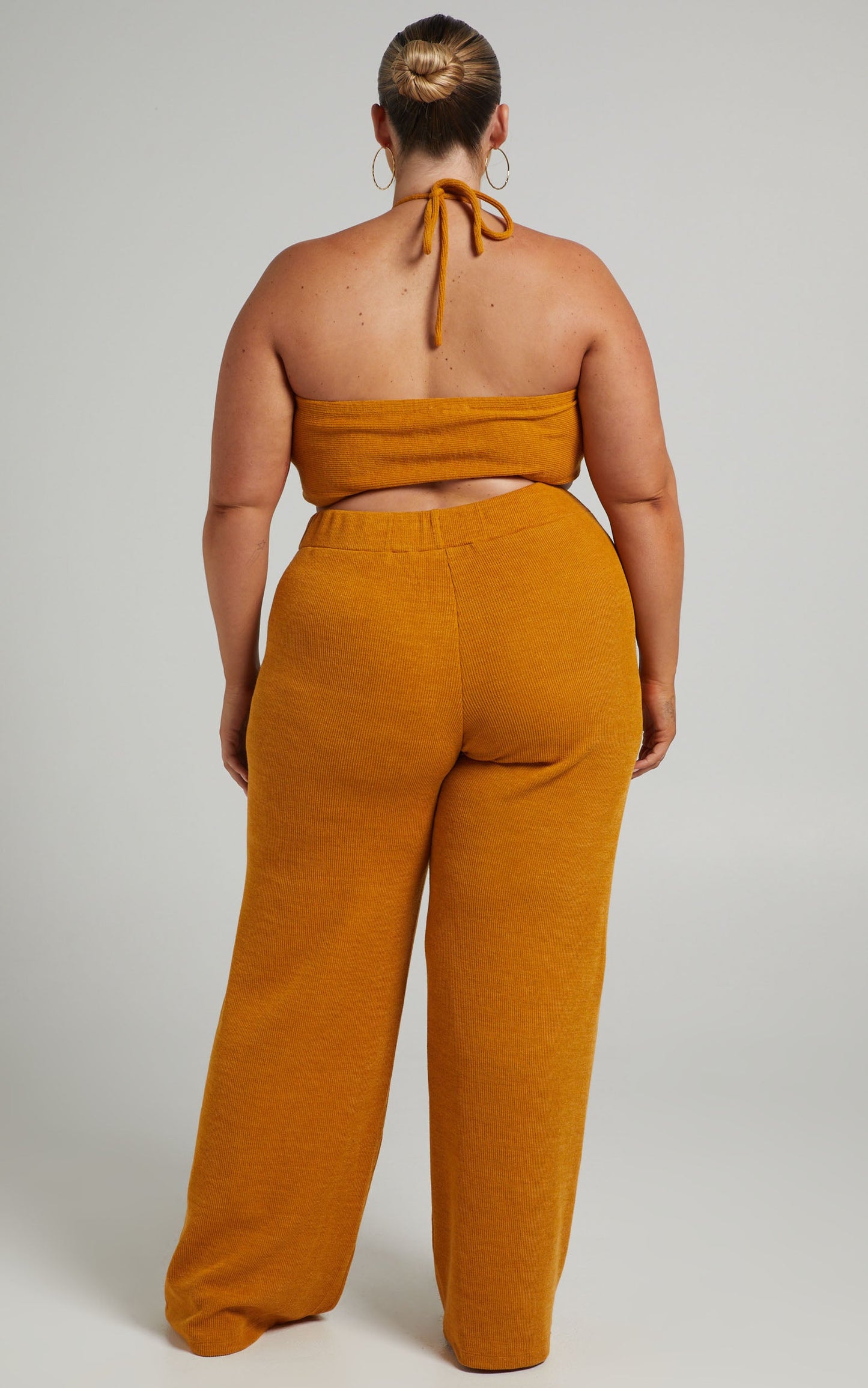 Juliann Knit Two Piece Pant Set with Crop Top in Marigold