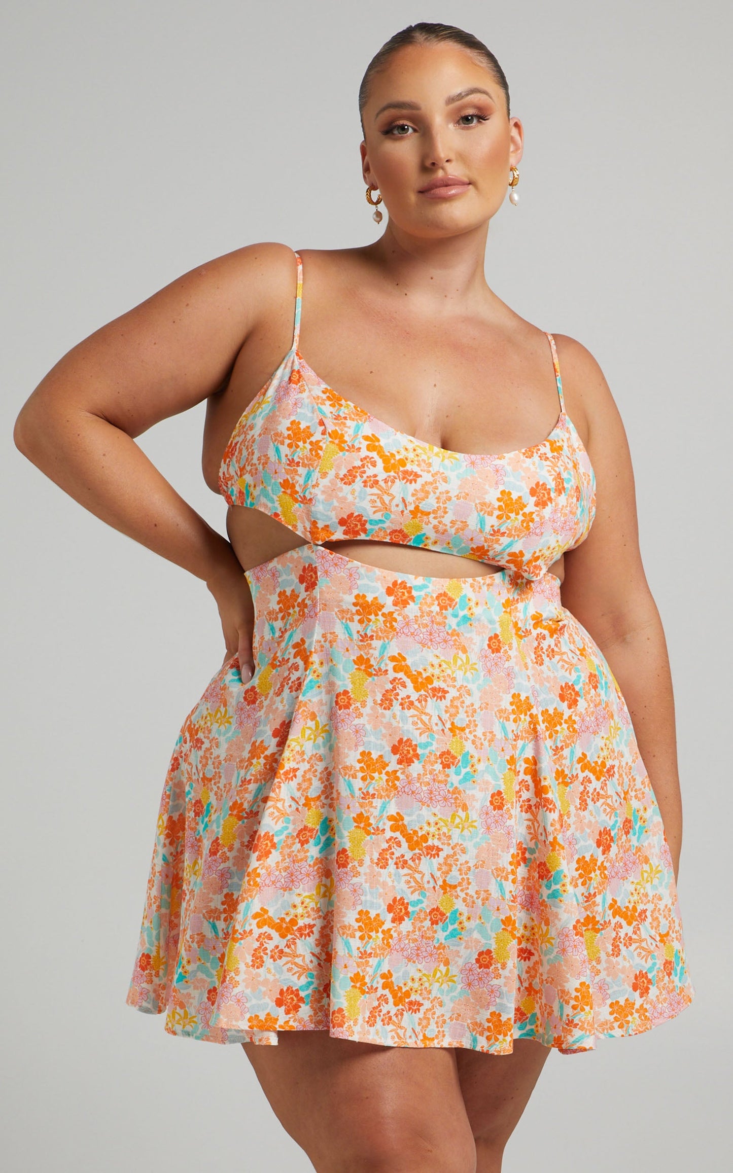 Carlotta Mini Dress - Linen Strappy Cut Out Dress in Tequila Sunrise