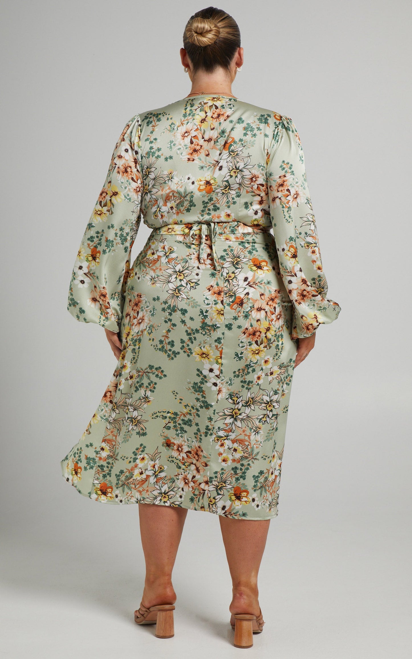 Sheree Side Split Midi Slip Skirt in Sage Floral