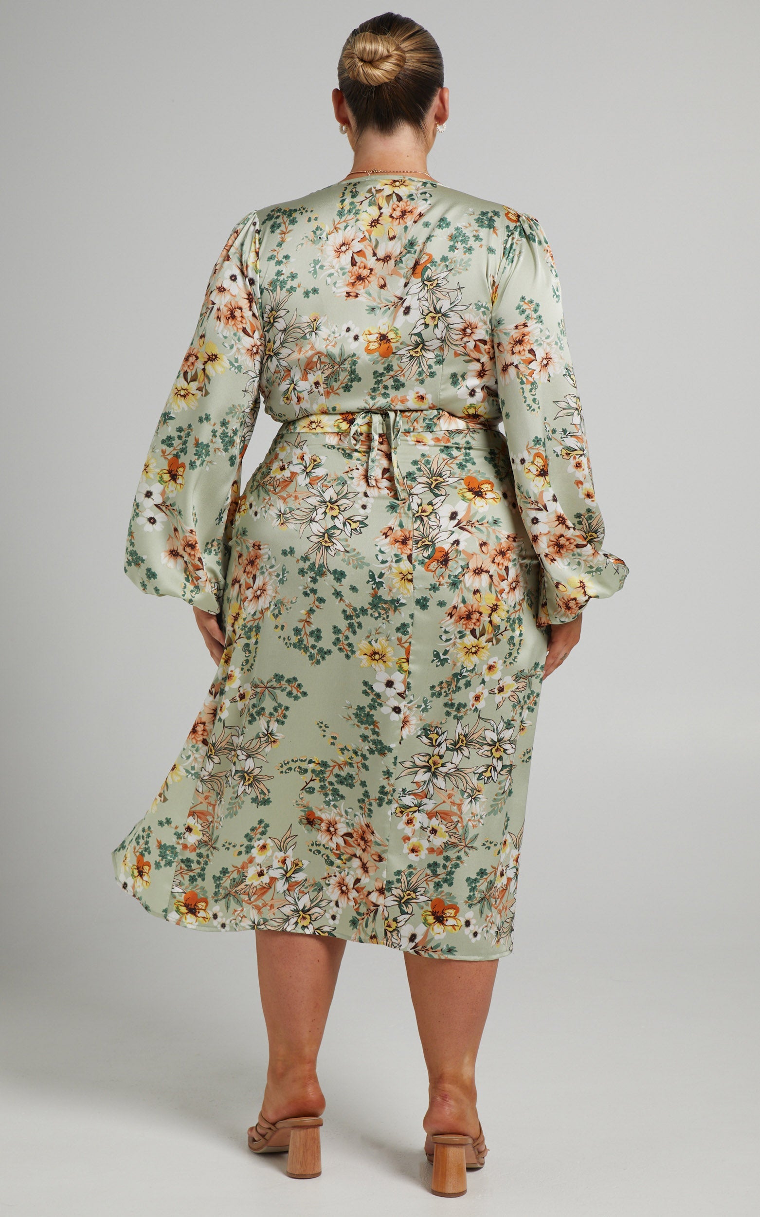 Sheree Side Split Midi Slip Skirt in Sage Floral