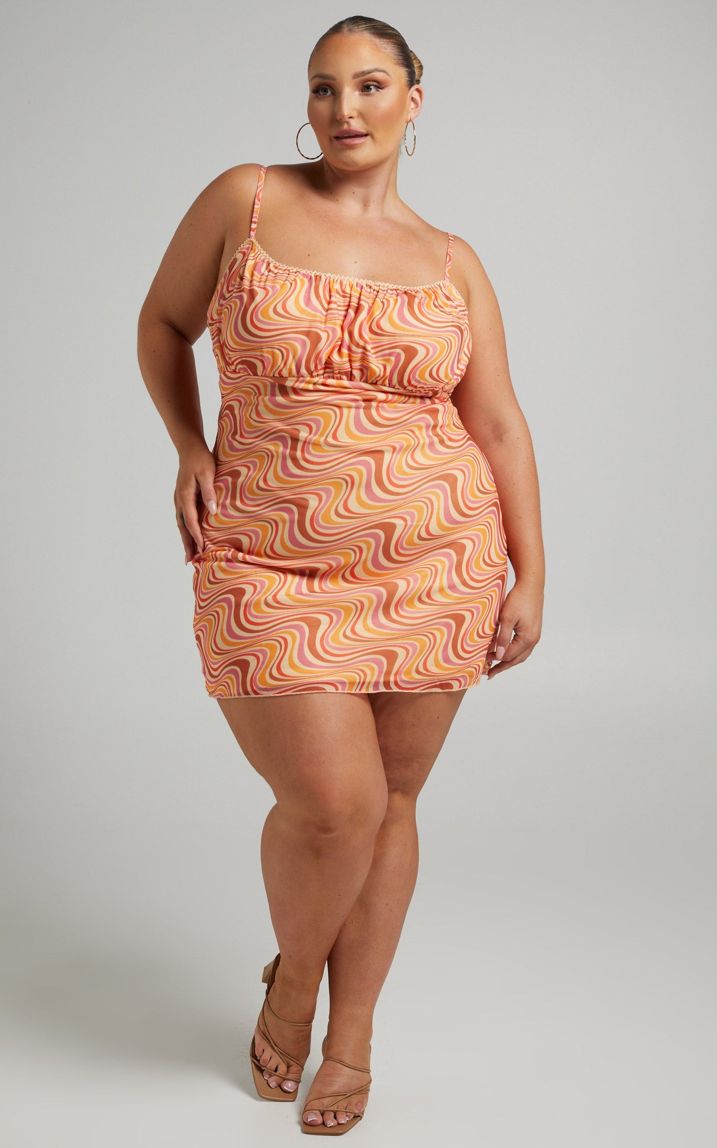 Sherece Mesh Mini dress with Ruched Bust in Multi Swirl