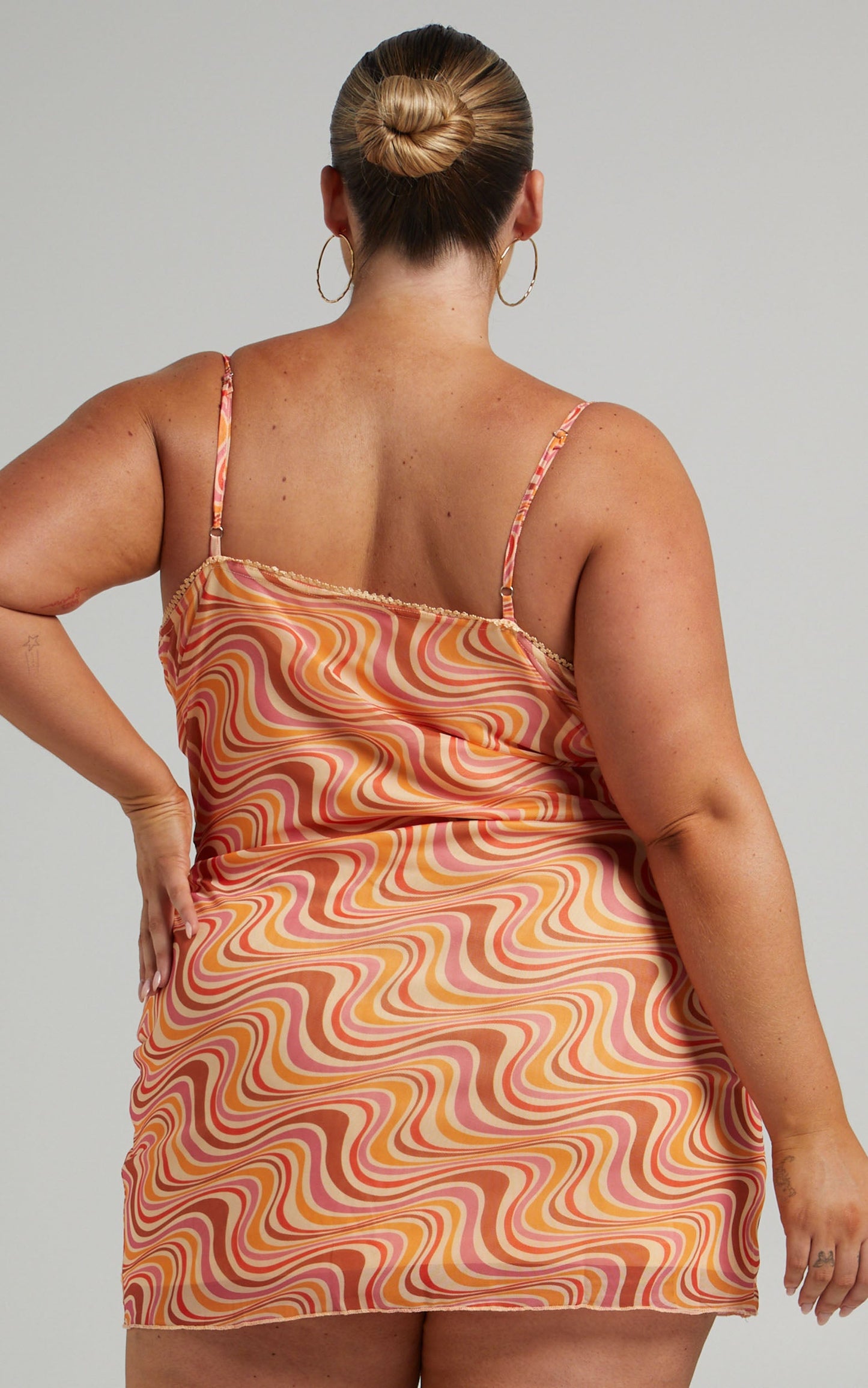 Sherece Mesh Mini dress with Ruched Bust in Multi Swirl