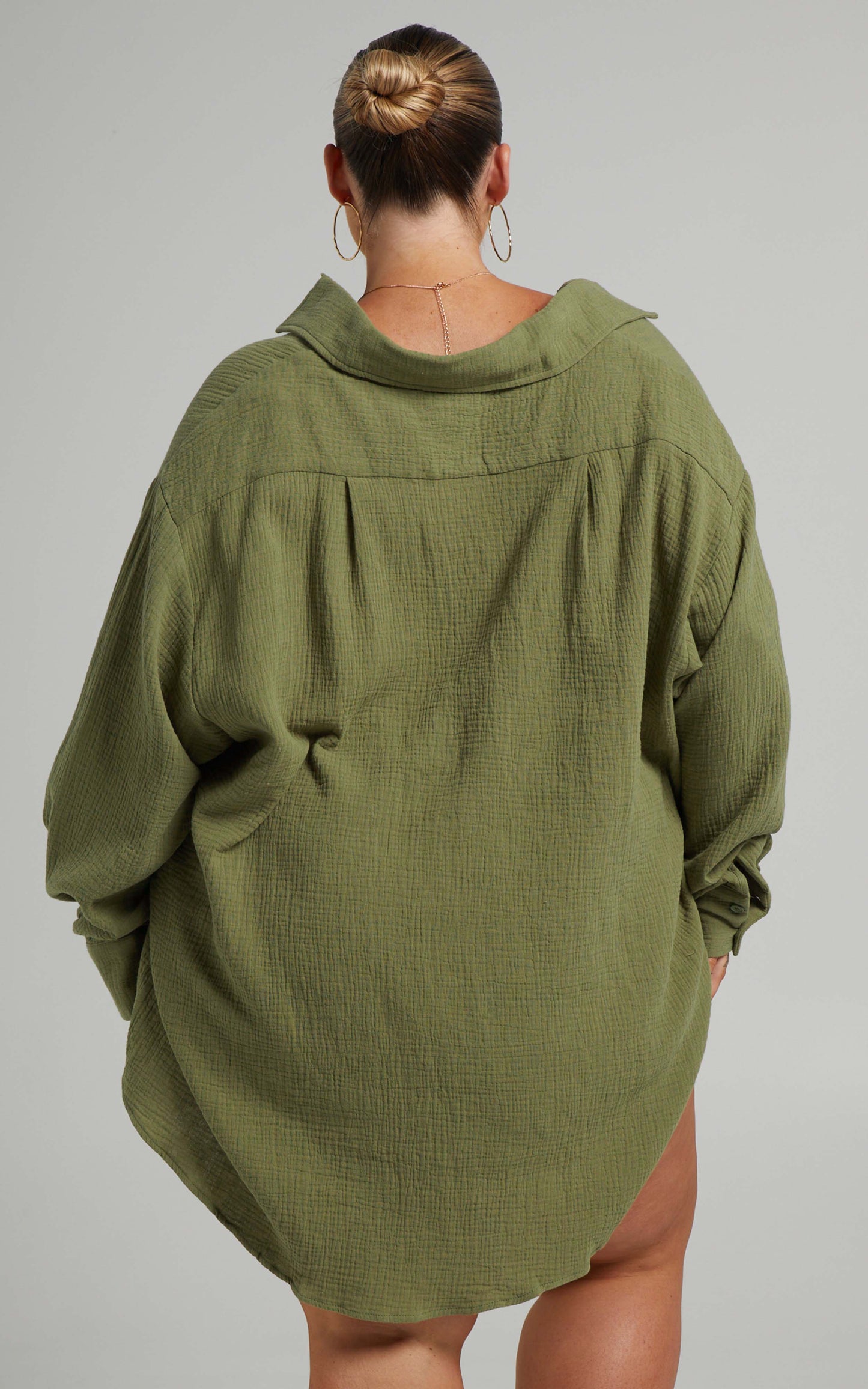 Yvaine Oversized Long Sleeve Button Up Shirt in Khaki