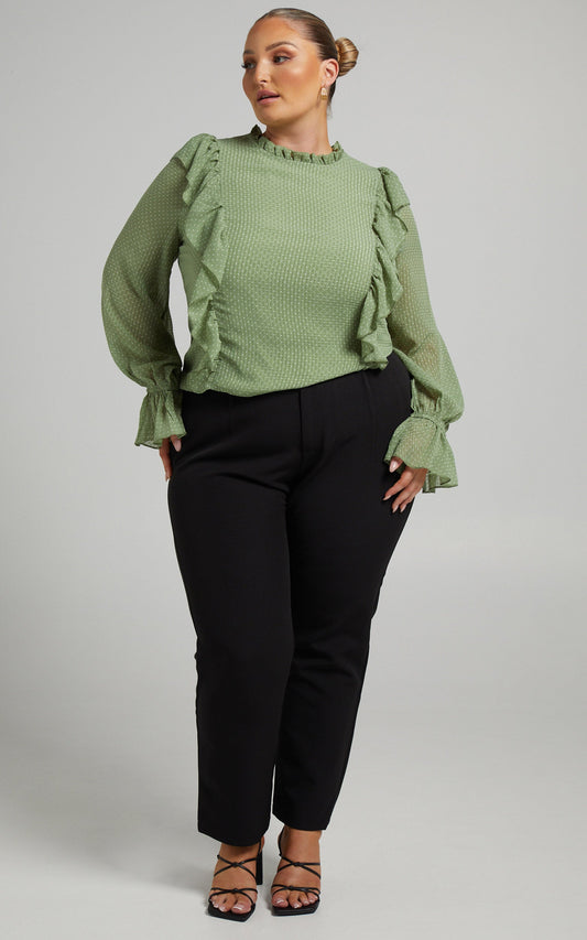 Moving Spots Top - Long Sleeve Top in Green Spot