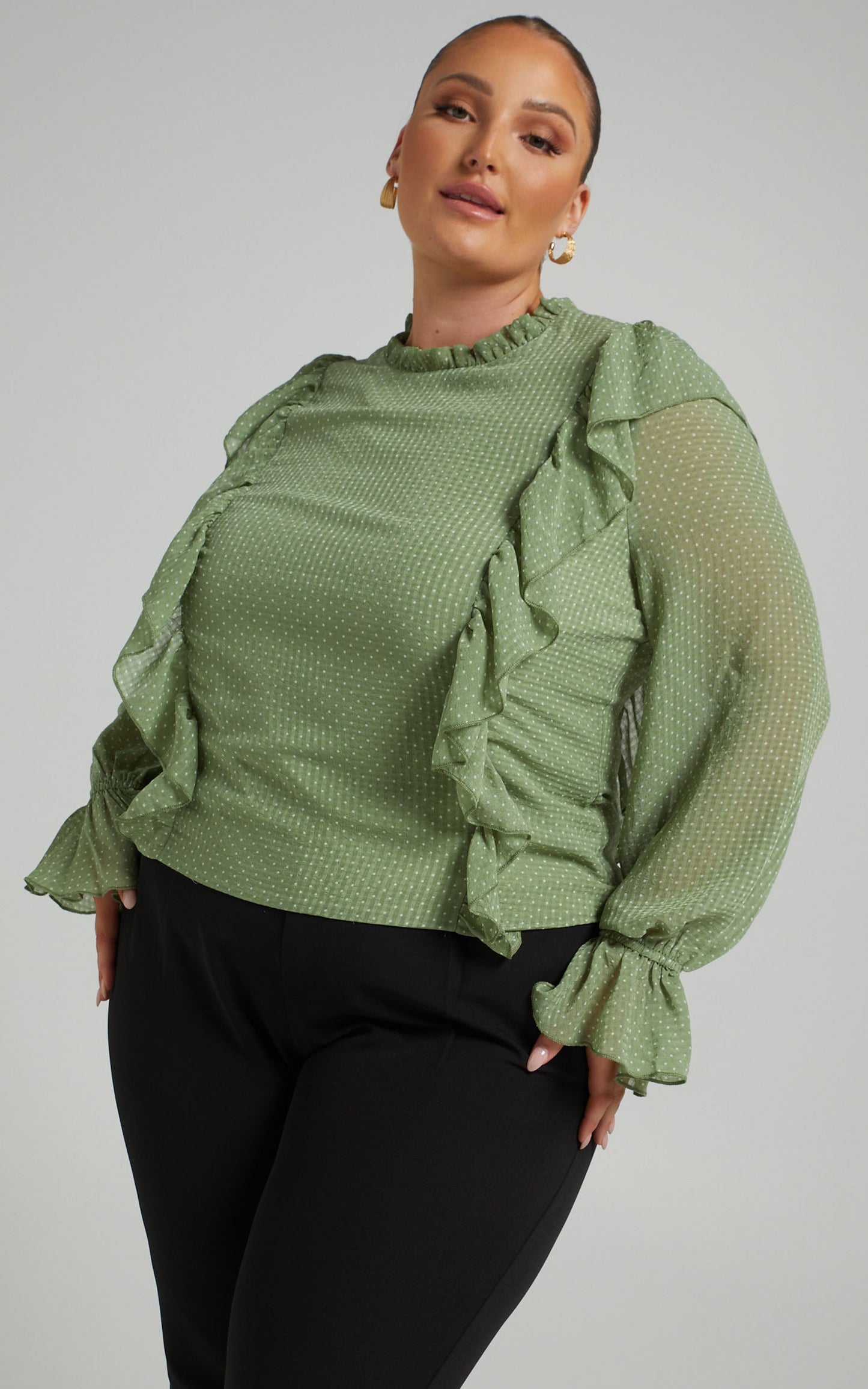 Moving Spots Top - Long Sleeve Top in Green Spot