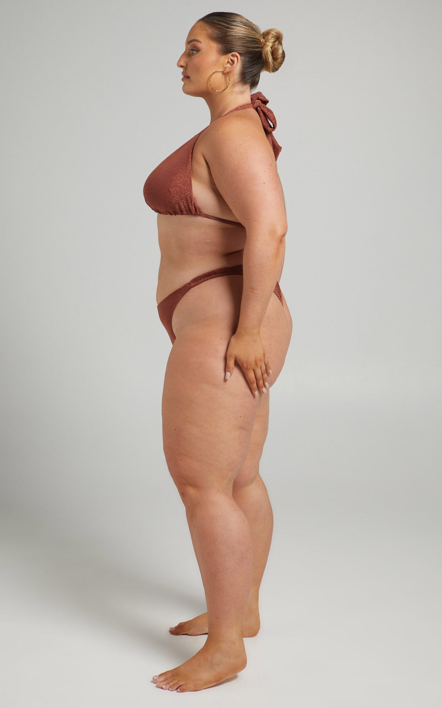 Mariana Bikini Bottom - High Waist Double Strap Bikini Bottom in Rust Lurex