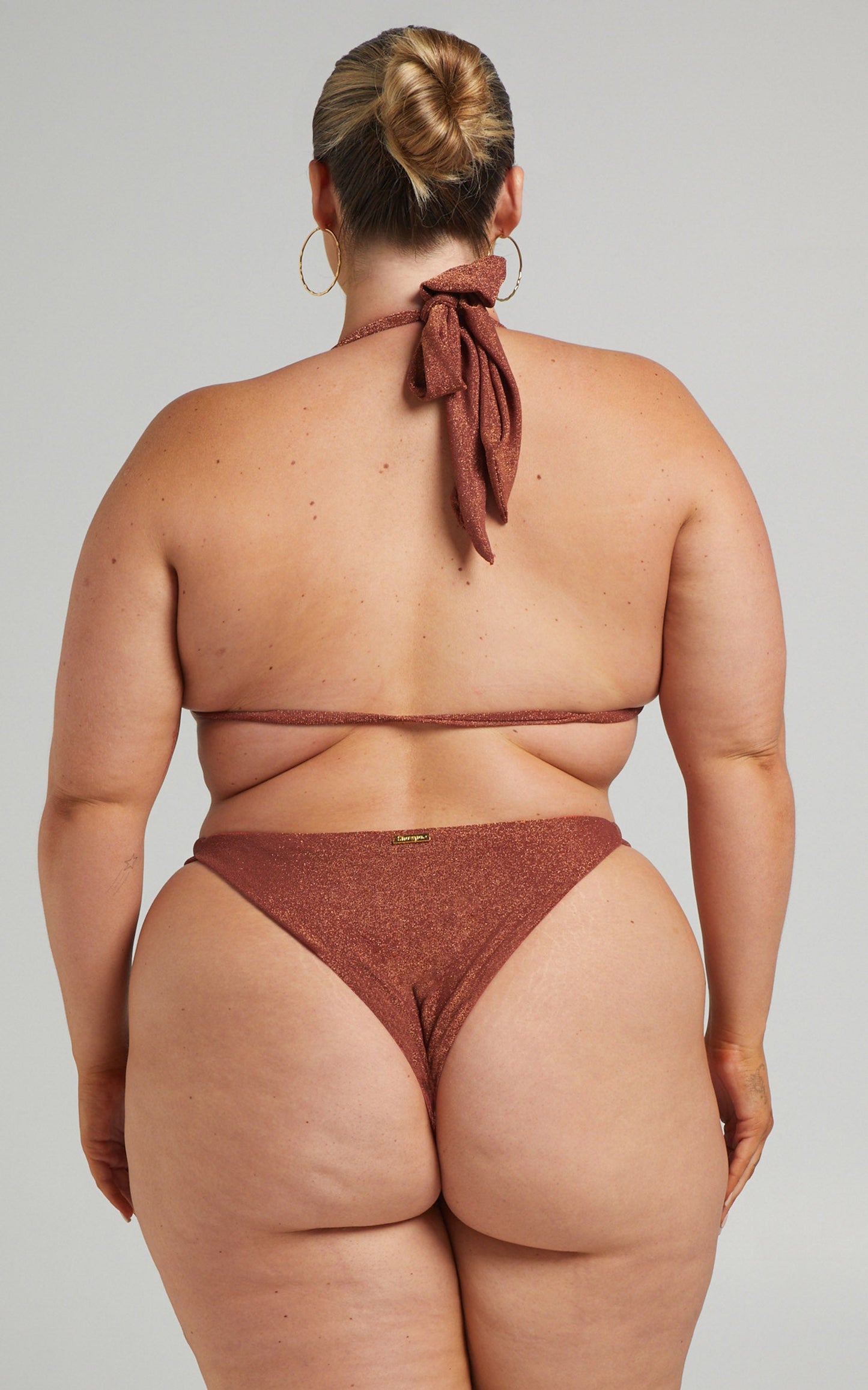 Mariana Bikini Bottom - High Waist Double Strap Bikini Bottom in Rust Lurex