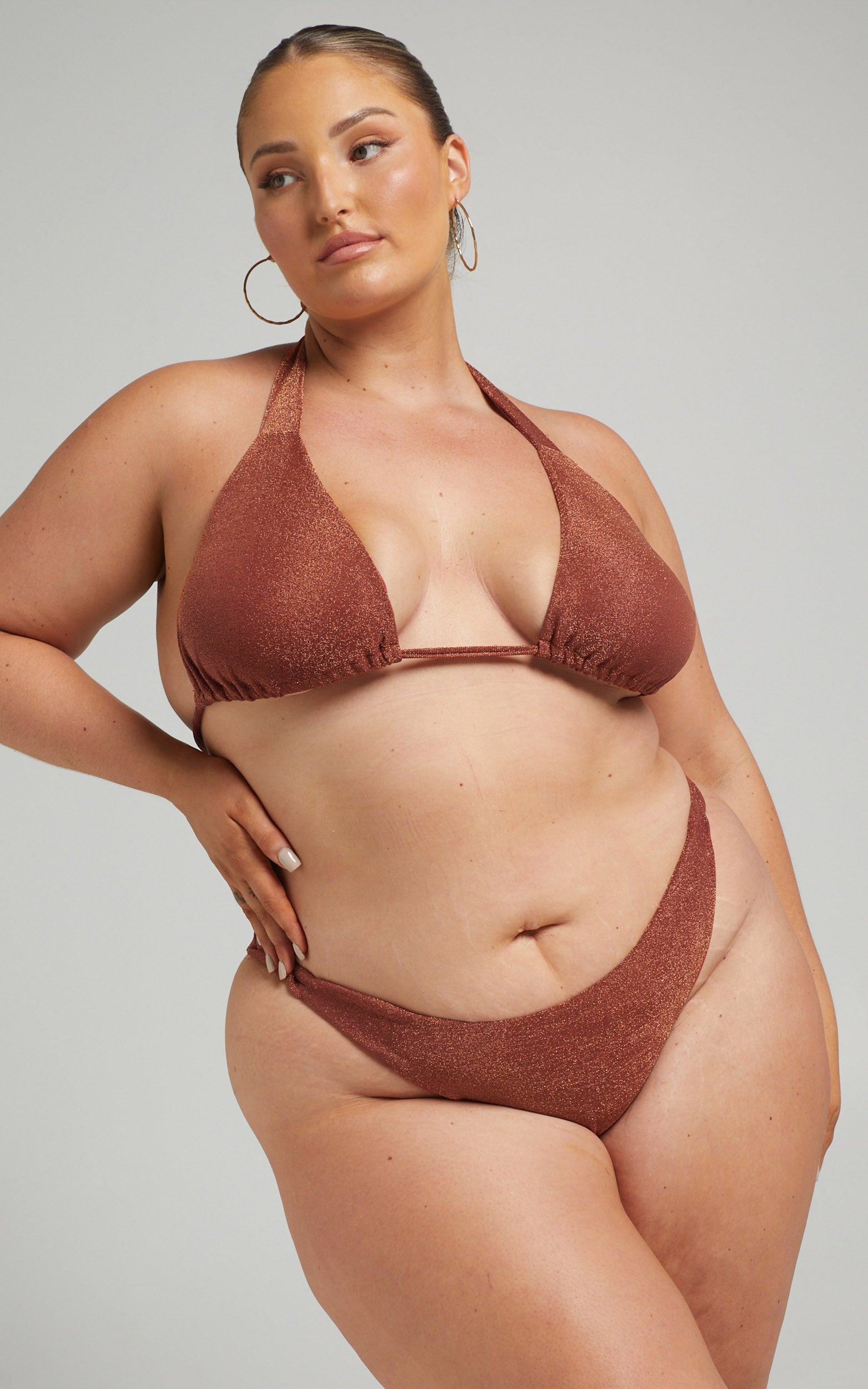 Mariana Bikini Bottom - High Waist Double Strap Bikini Bottom in Rust Lurex