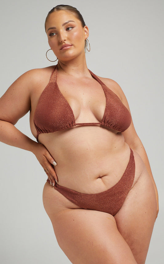 Mariana Bikini Bottom - High Waist Double Strap Bikini Bottom in Rust Lurex