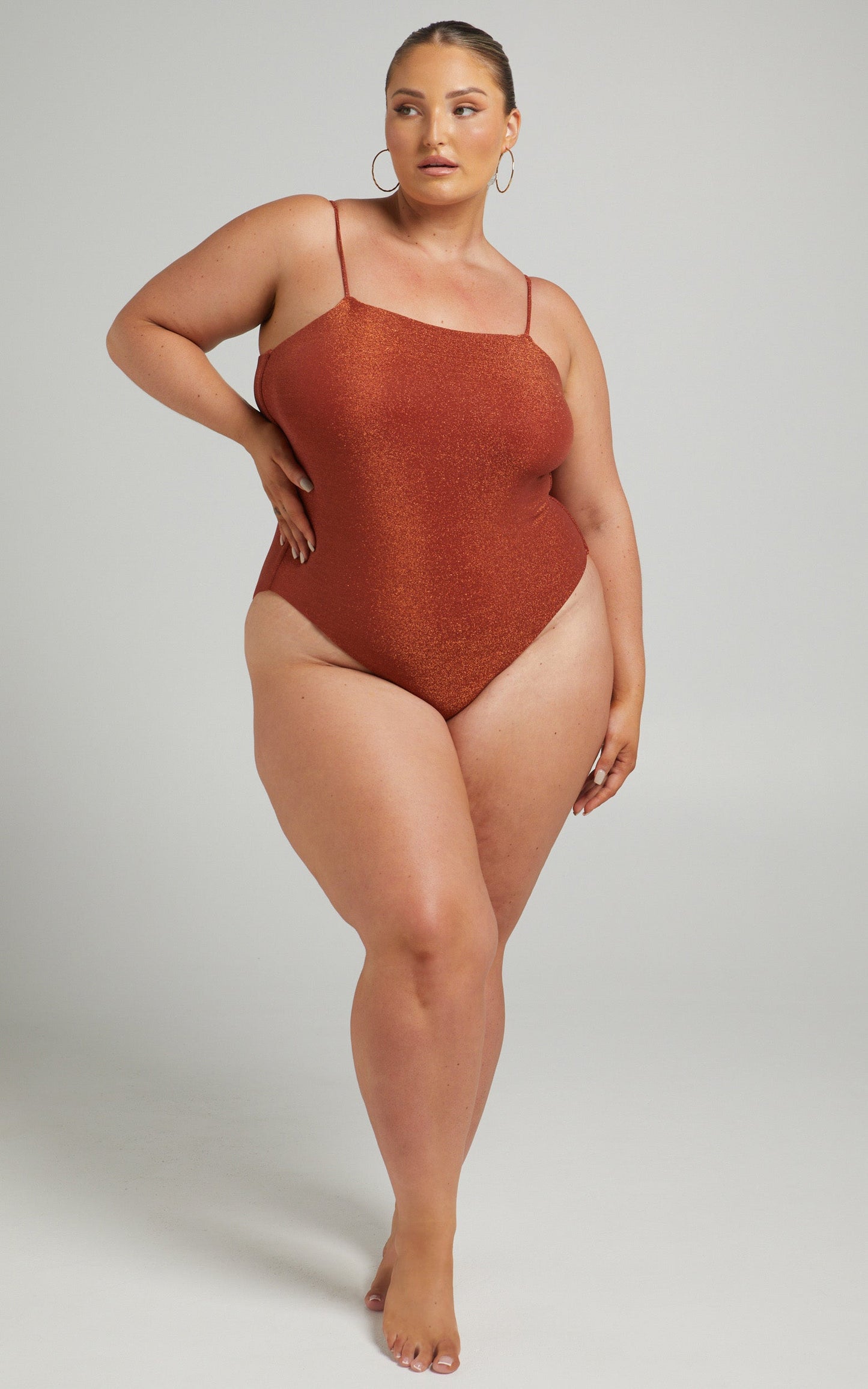 Marley Tie Back Square Neck One Piece in Rust Lurex