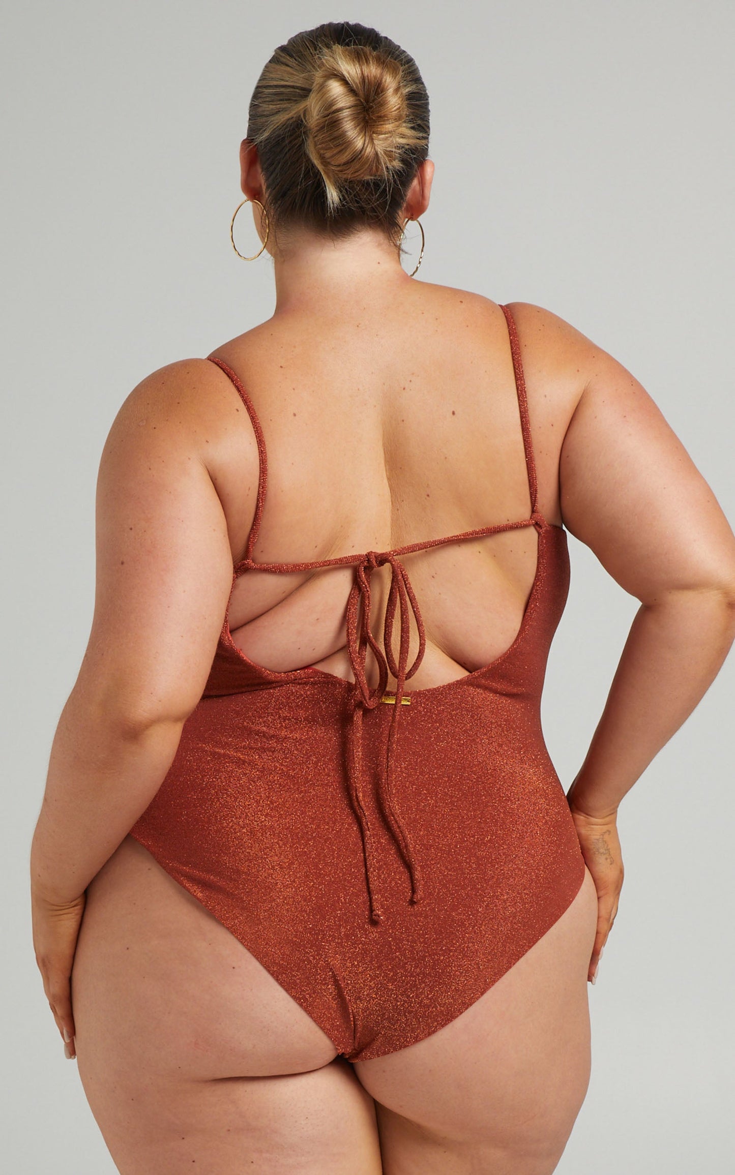 Marley Tie Back Square Neck One Piece in Rust Lurex