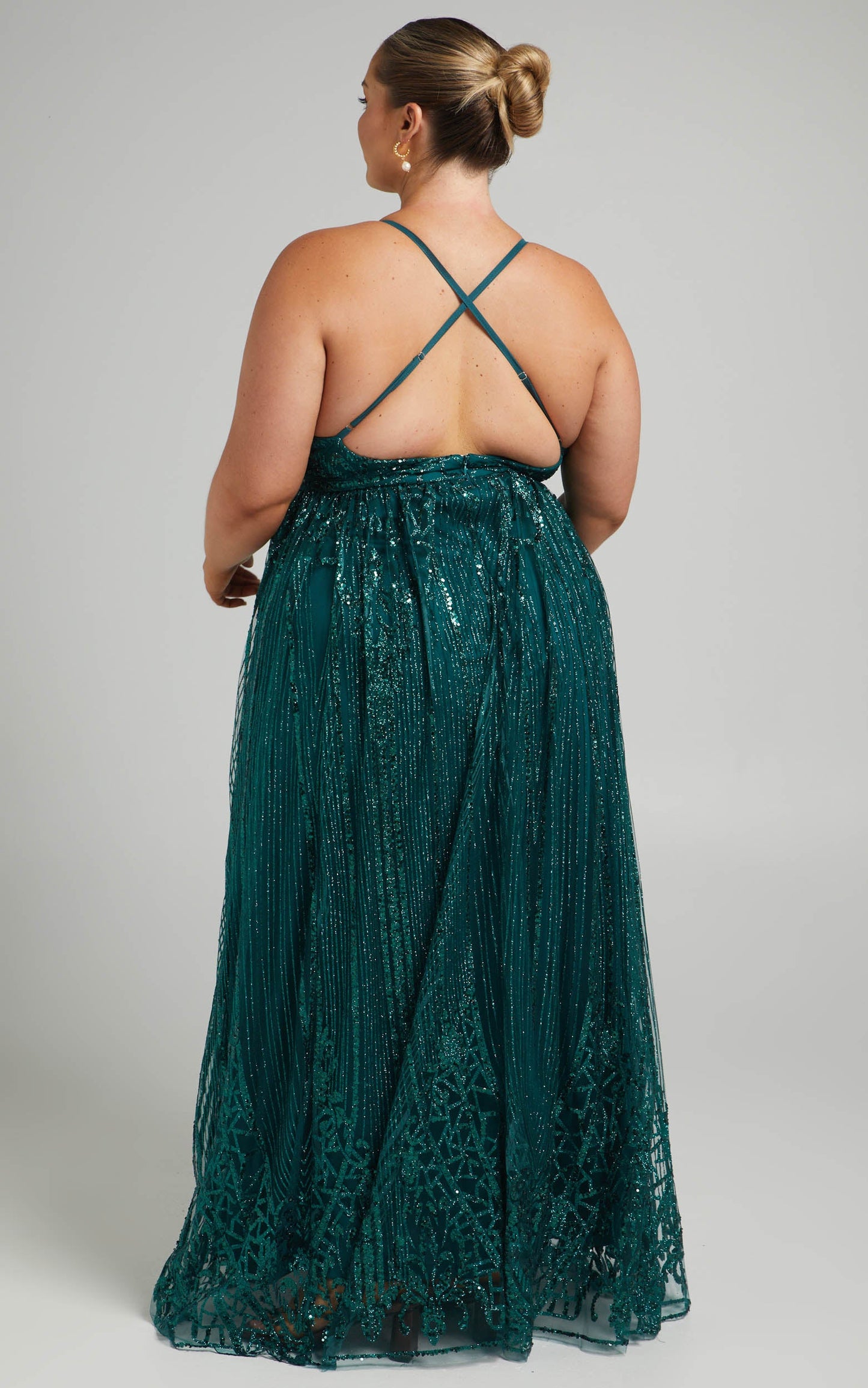 Paola Maxi Dress - Metallic Plunge Dress in Emerald