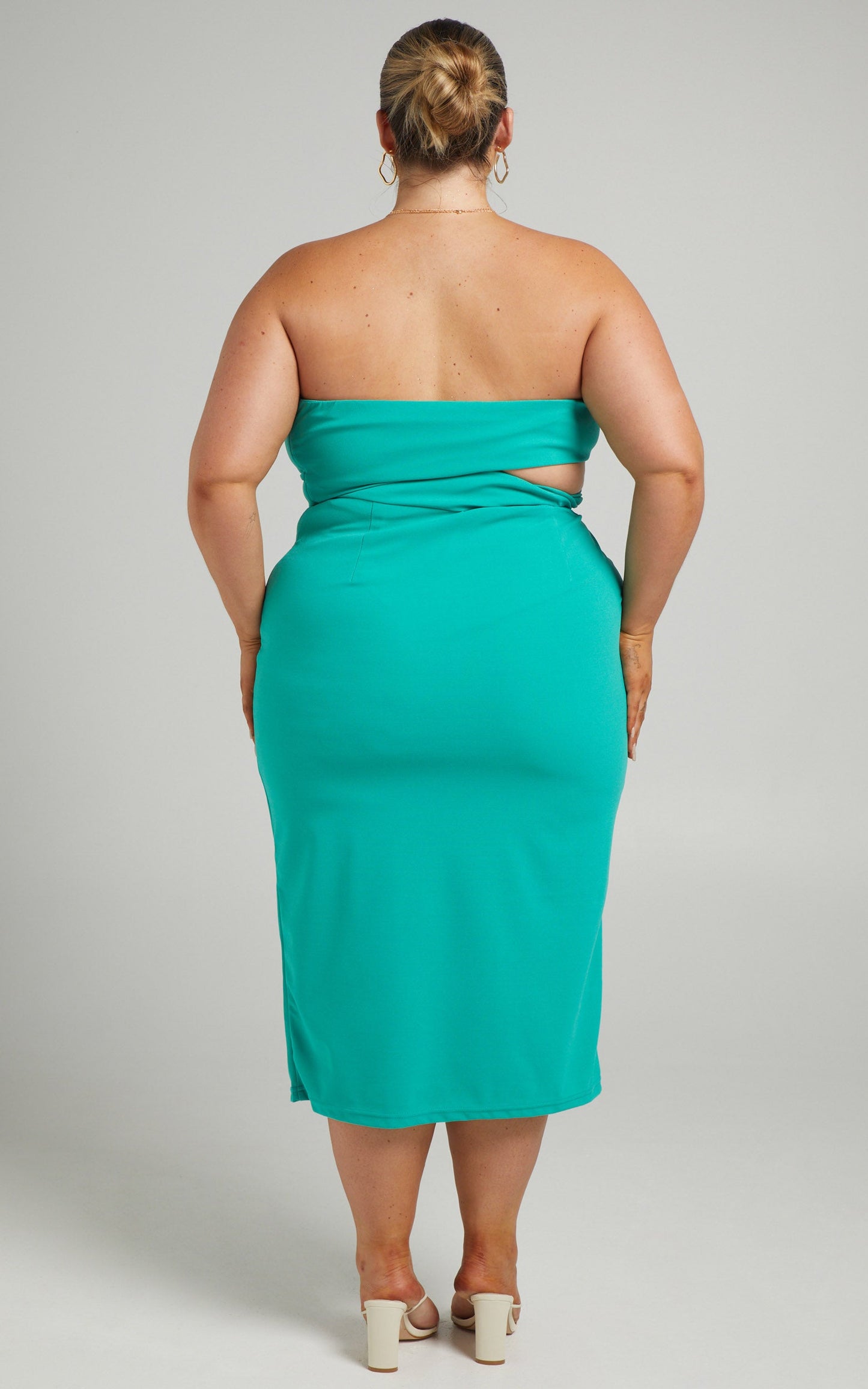 Alvana Strapless Cut out Midi Dress in Green