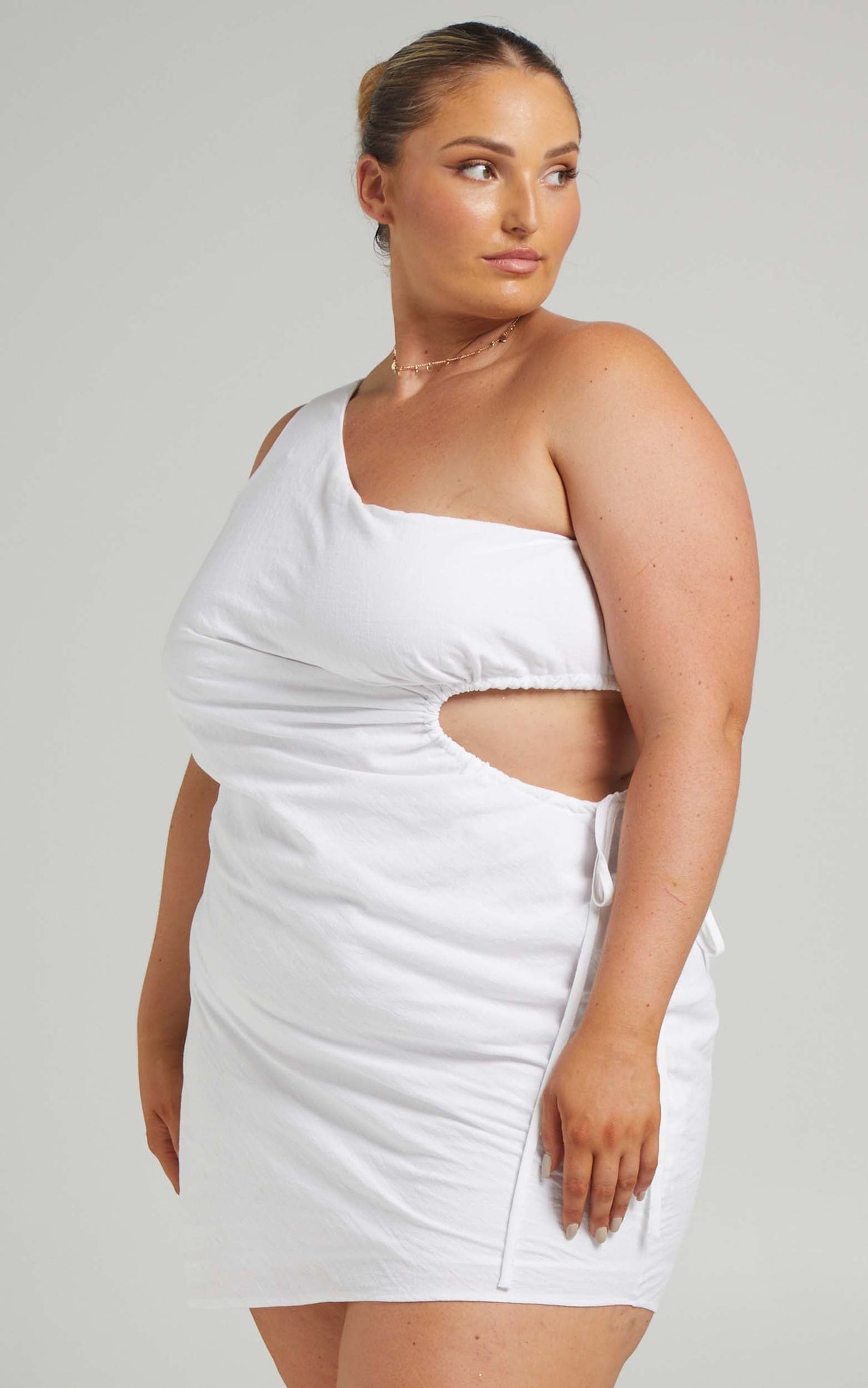 Carbell One shoulder waist cut out mini dress in White