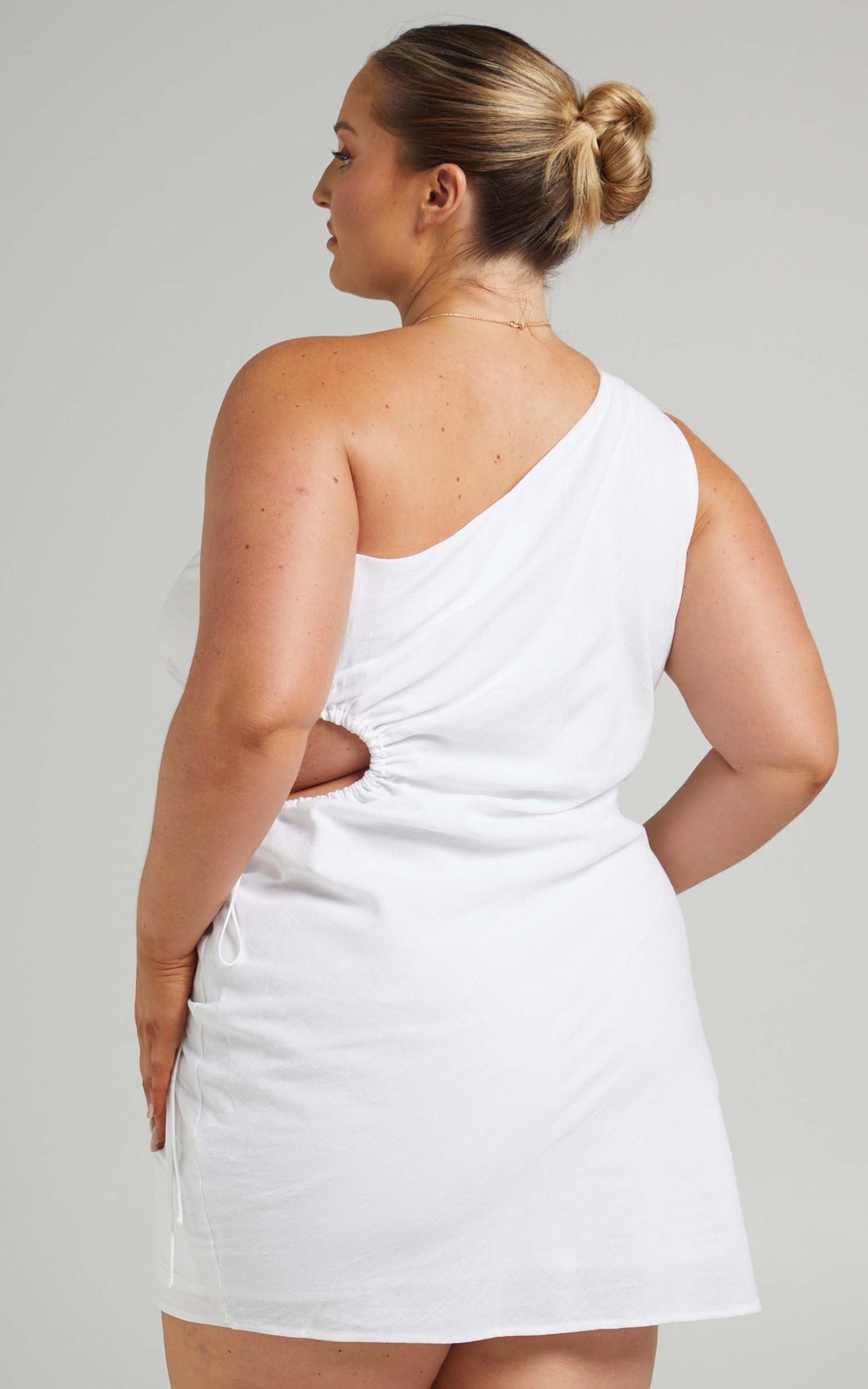 Carbell One shoulder waist cut out mini dress in White