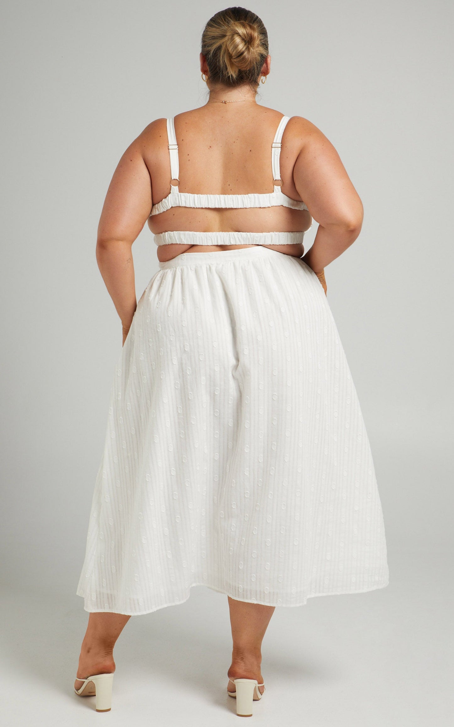 Eugenia Midi Dress - Elastic Back Ruched Bust Dress in Cream