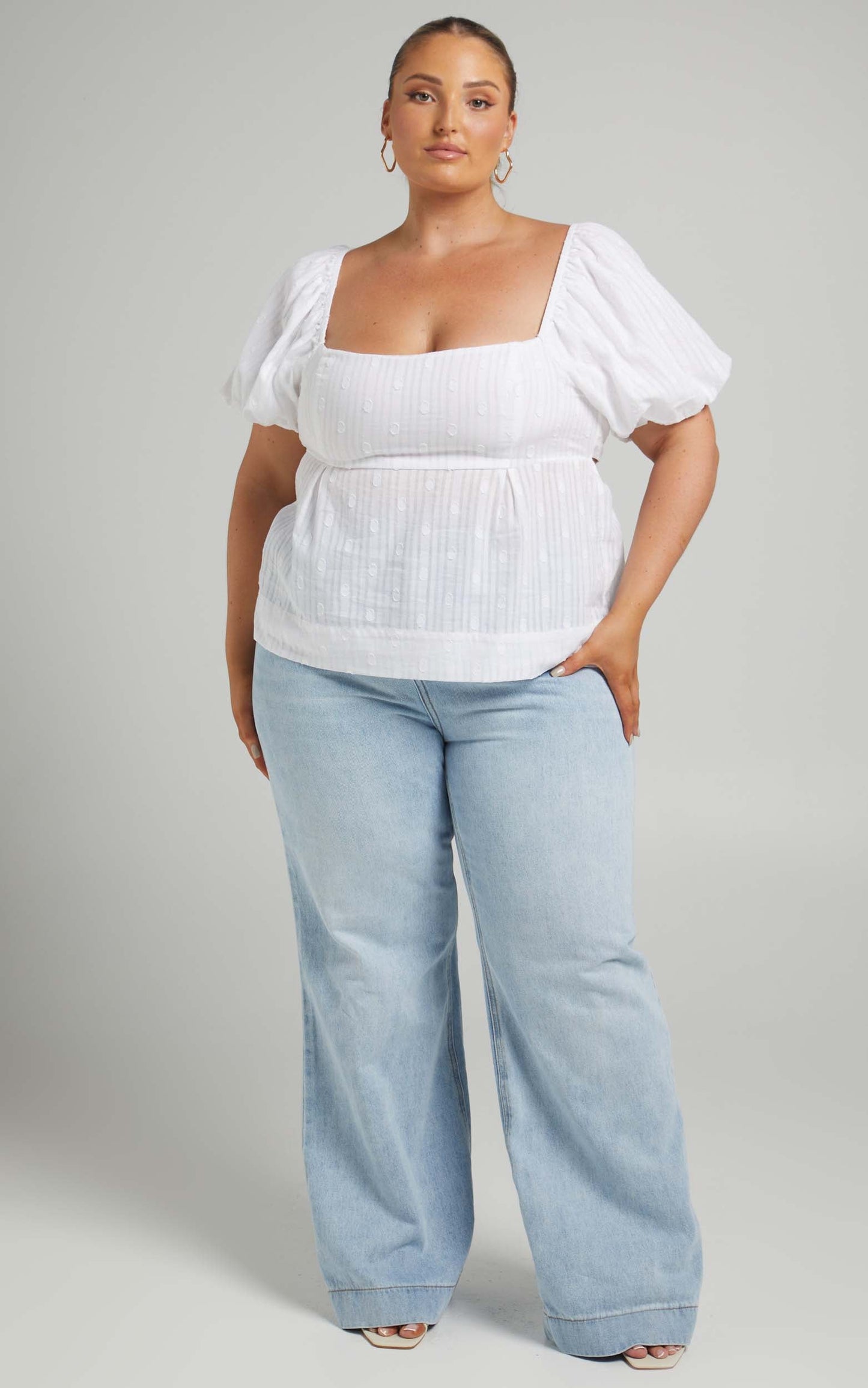 Clymene Baby Doll Lace Up Back Top in White