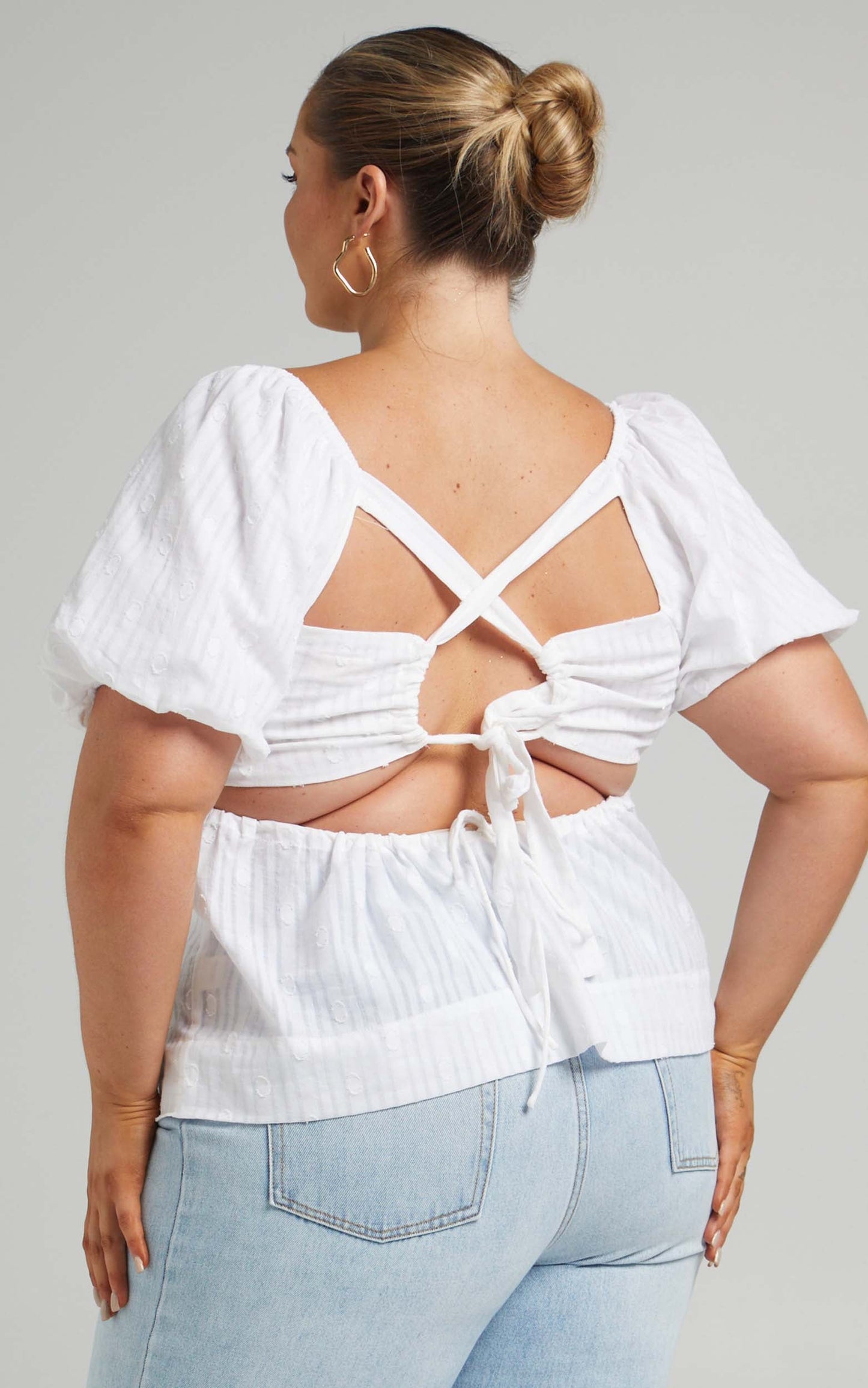 Clymene Baby Doll Lace Up Back Top in White