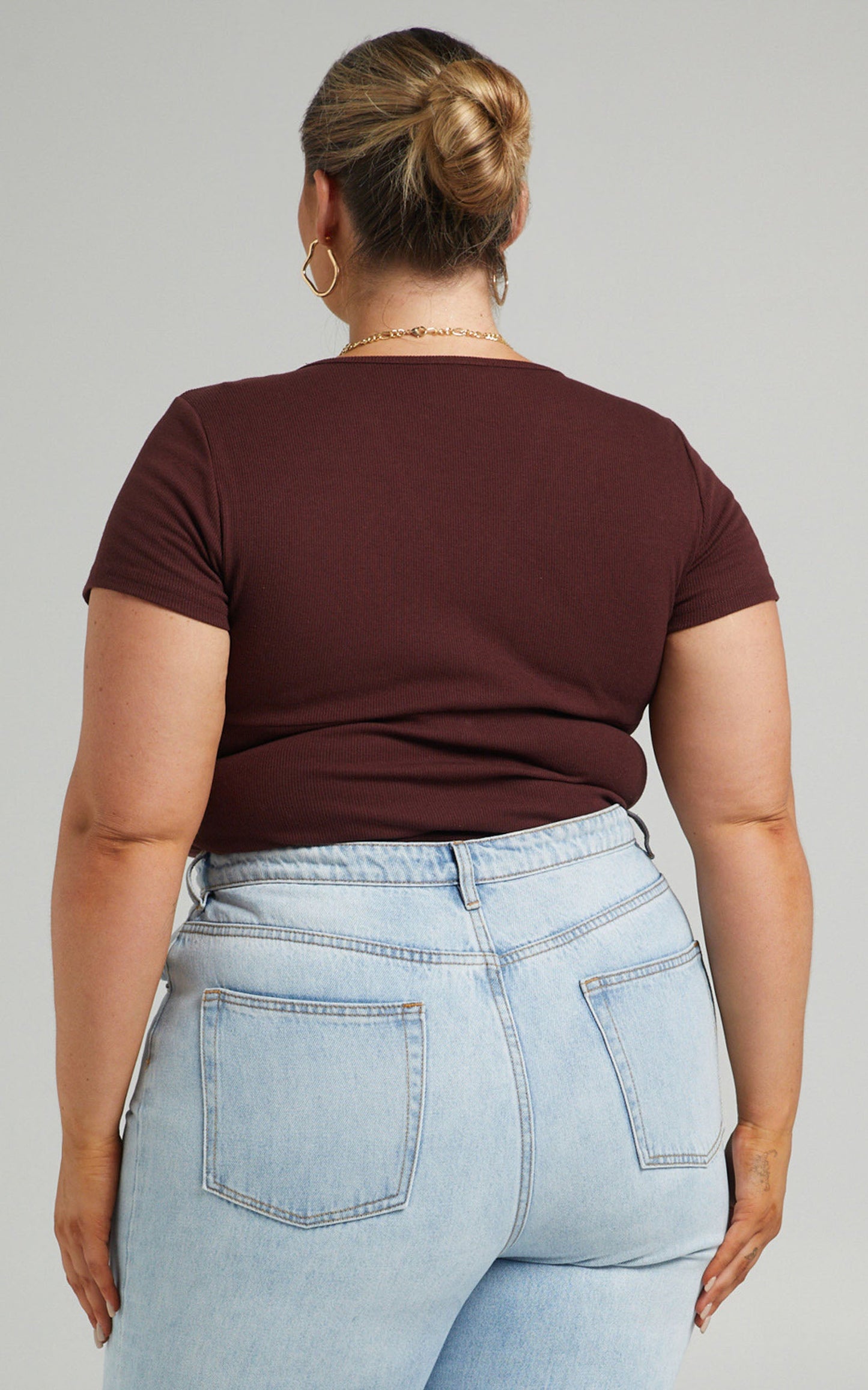 Girl Next Door Short Sleeve Bodysuit in Rootbeer