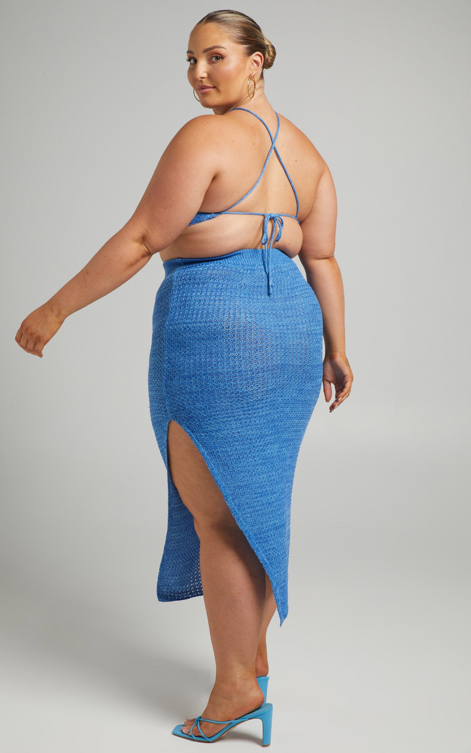 Missy Chevron Crochet Midi Skirt Two Piece Set in Blue