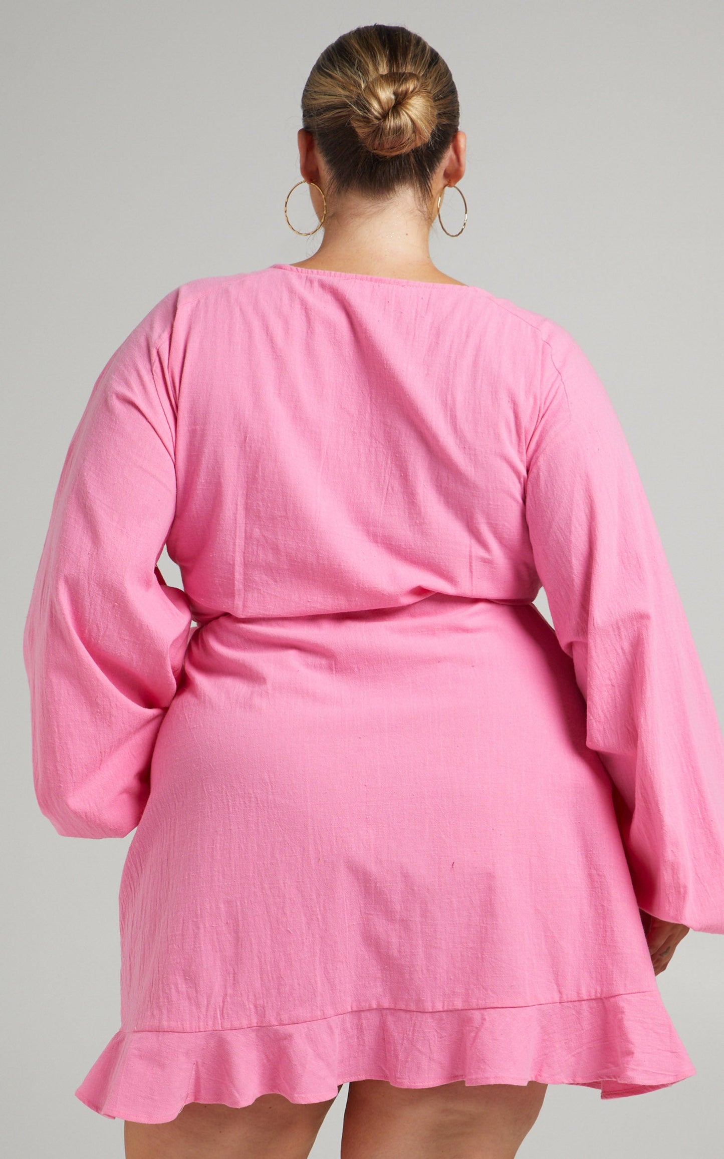 Francoise Mini Dress - Long Sleeve Wrap Dress in Pink