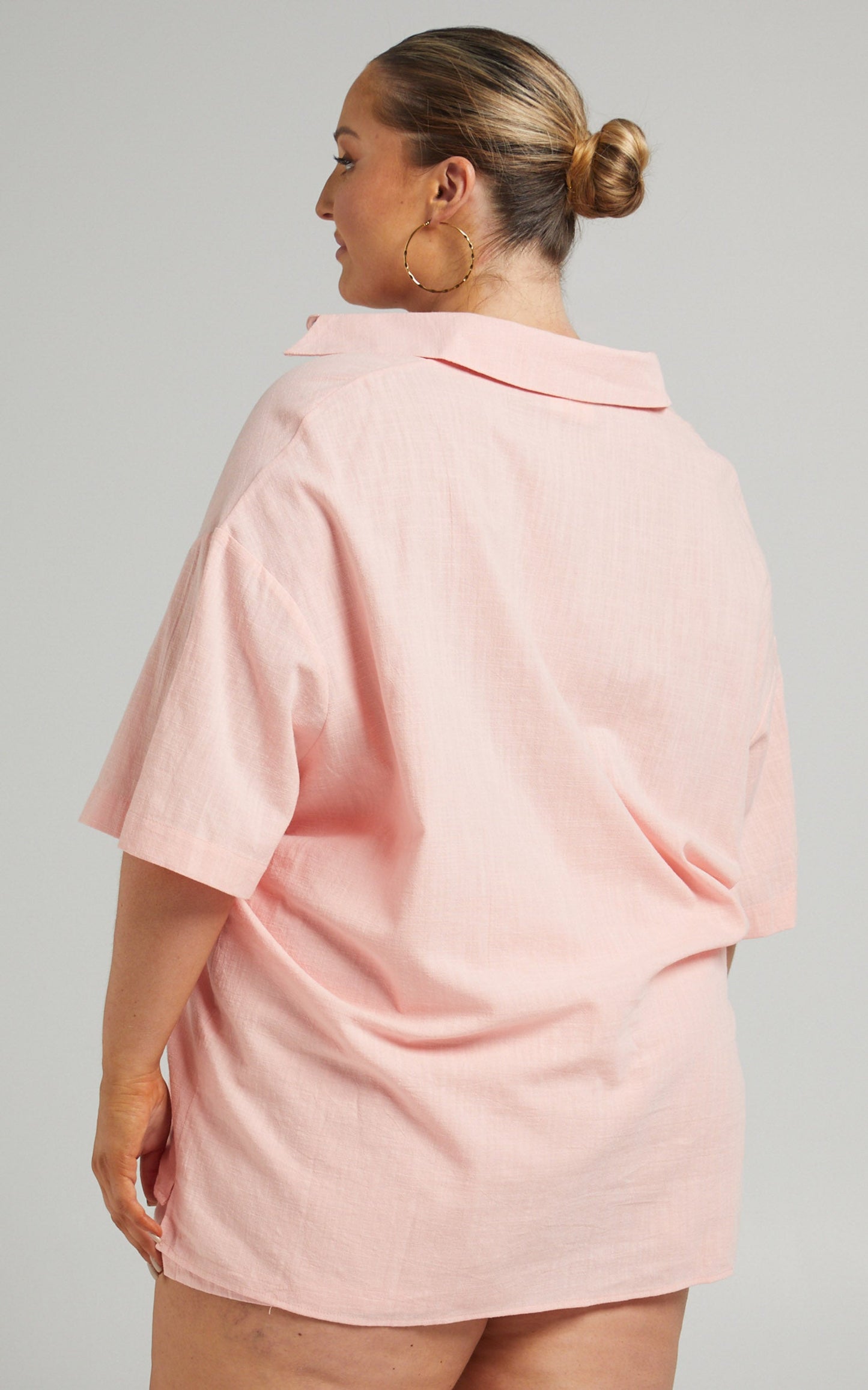 Gabby Button Up Shirt Two Piece Set in Light Pink