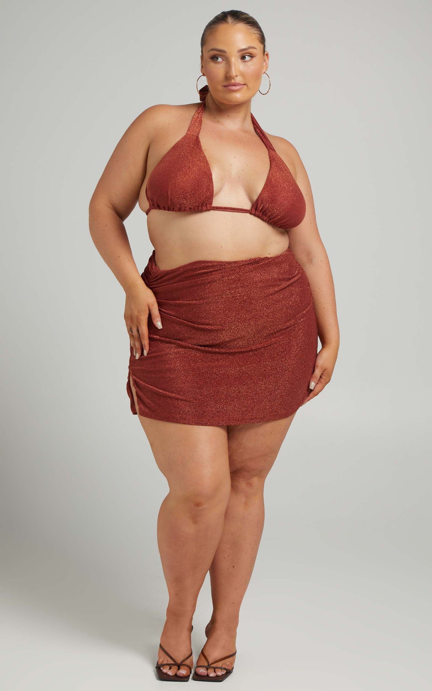 Armeena Bodycon Mini Skirt in Lurex Rust