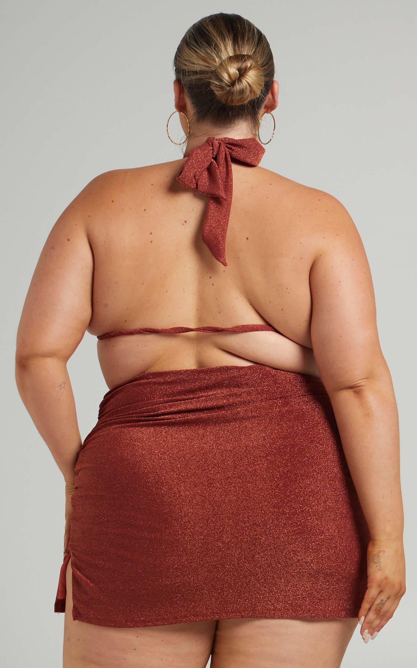 Armeena Bodycon Mini Skirt in Lurex Rust
