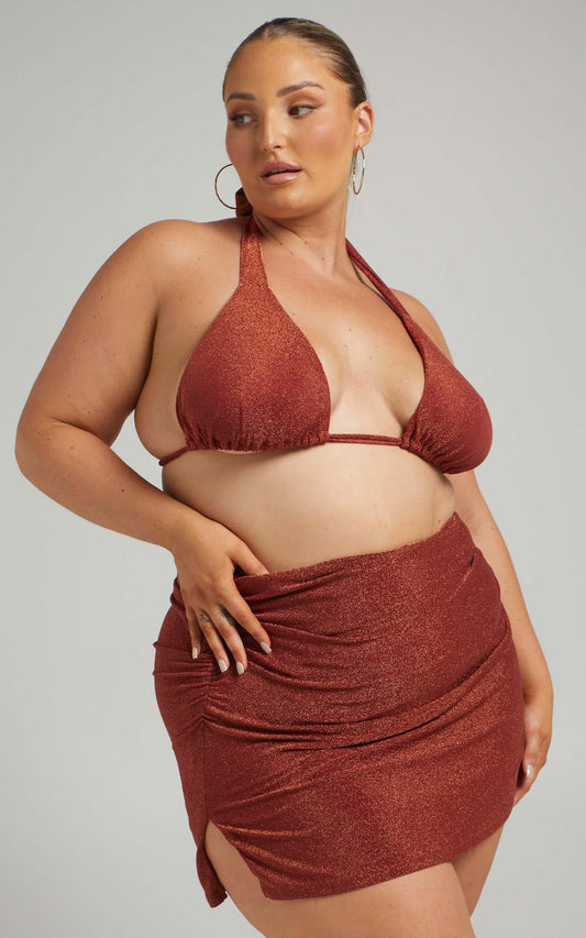 Armeena Bodycon Mini Skirt in Lurex Rust