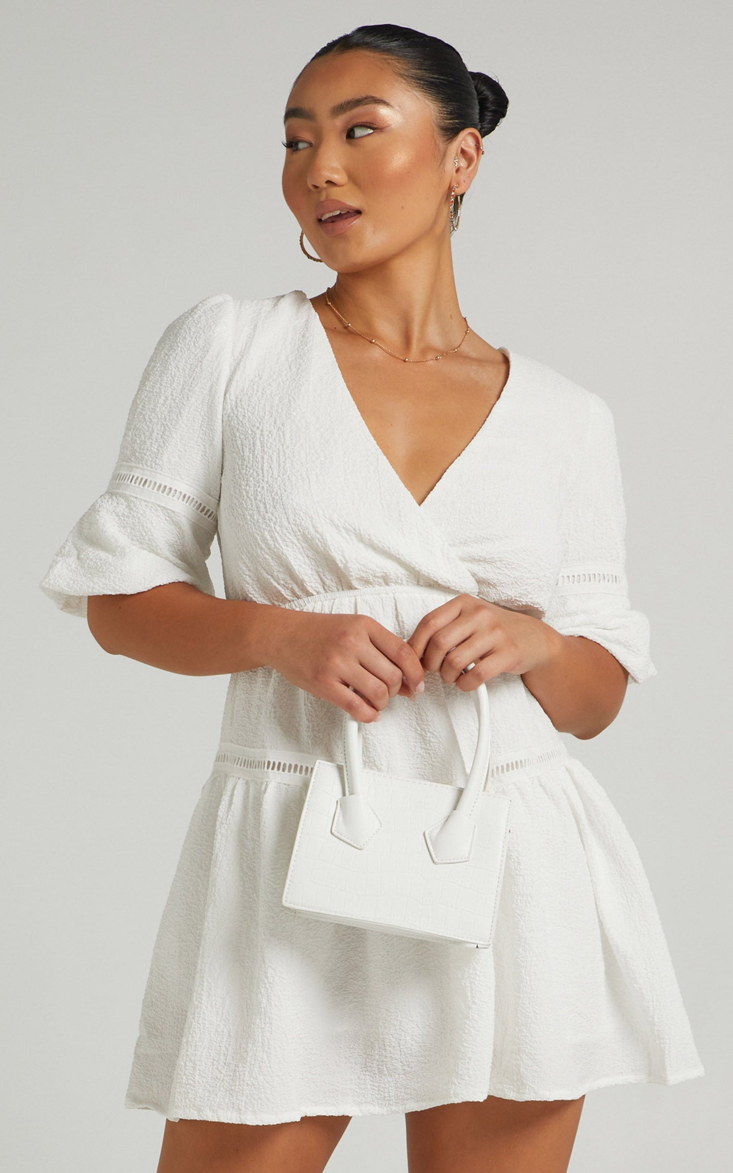 Dora Textured Mini Dress in White