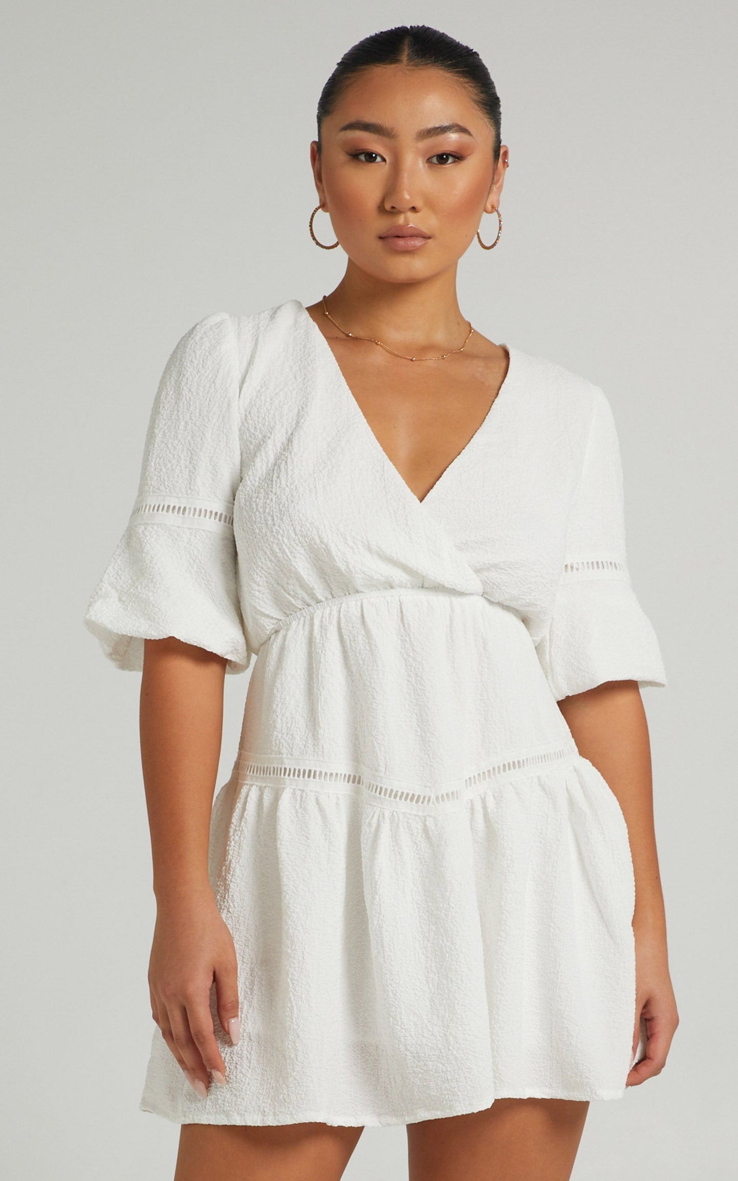 Dora Textured Mini Dress in White