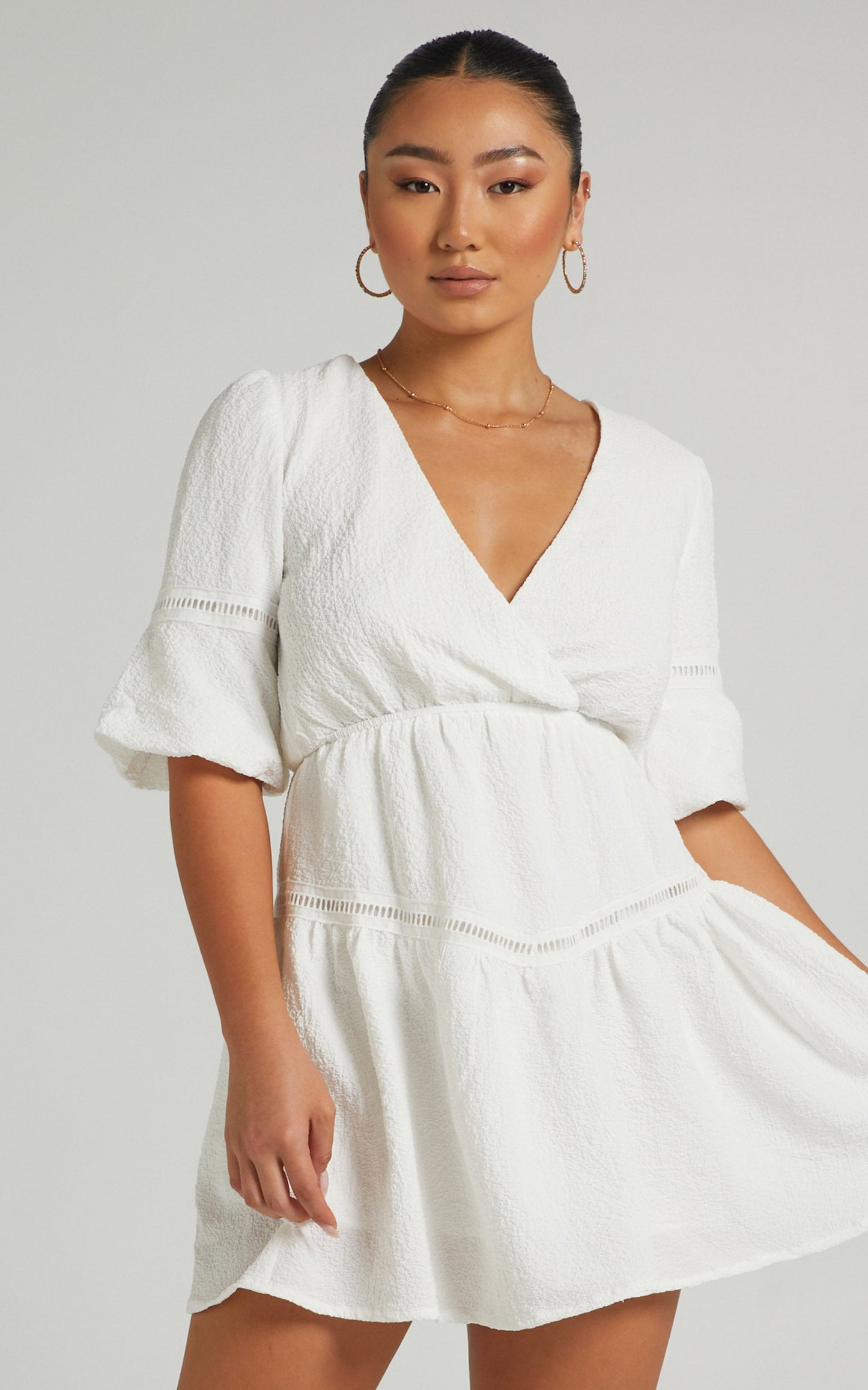 Dora Textured Mini Dress in White