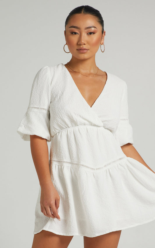 Dora Textured Mini Dress in White
