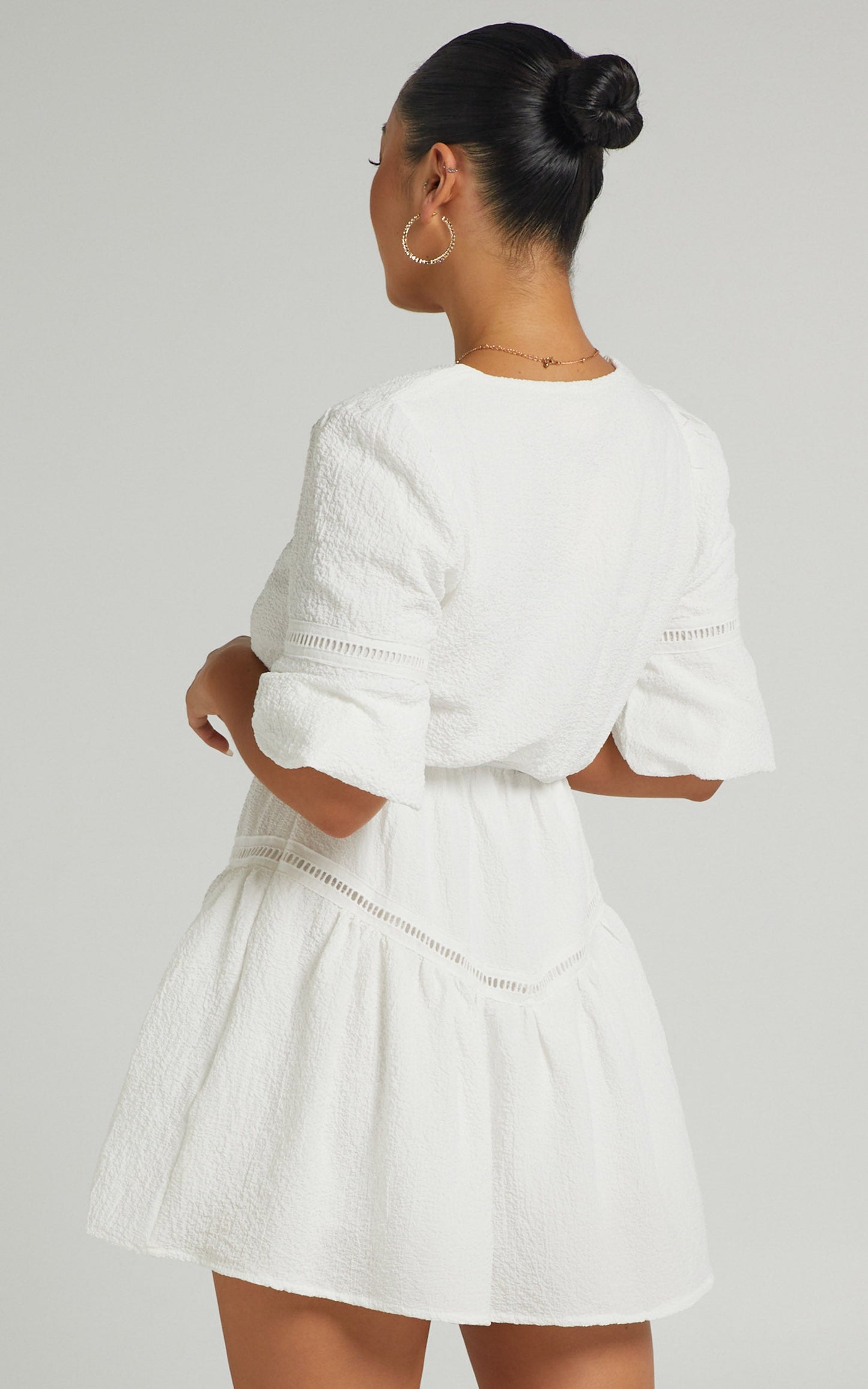 Dora Textured Mini Dress in White