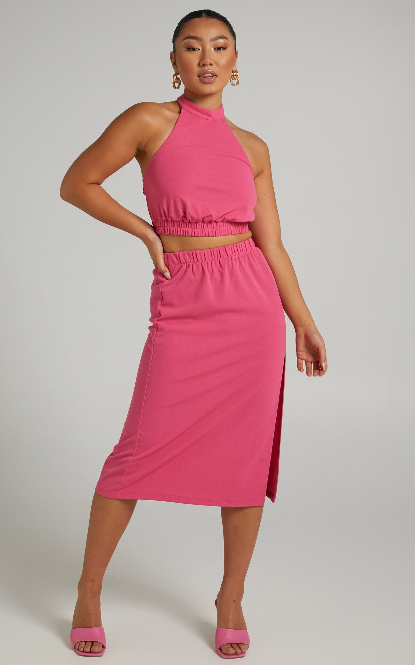 Kiki Top - Halter Neck with Elastic Detailing Top in Hot Pink