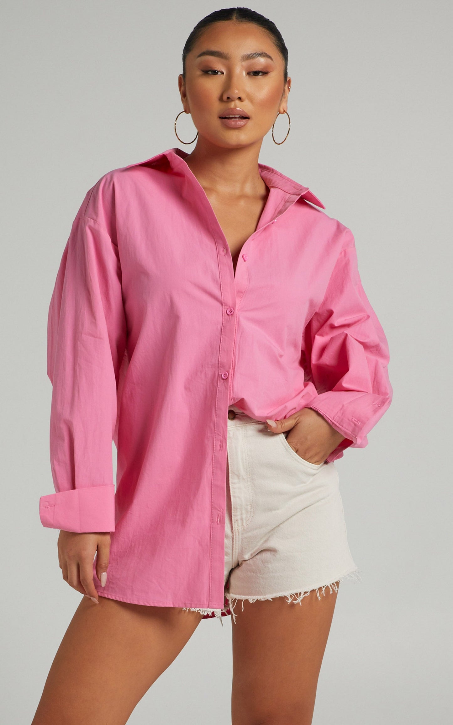 Harriet Shirt - Oversized Sleeve Button Up Shirt in Pink