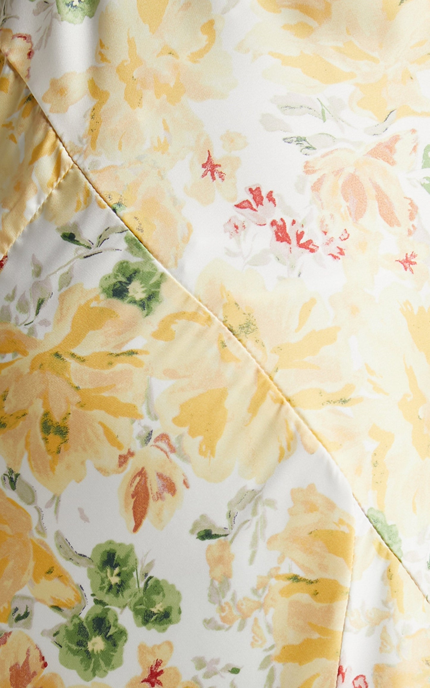 Rischa Midi Dress - Asymmetrical Cowl Neck Side Split Satin Dress in Yellow Floral