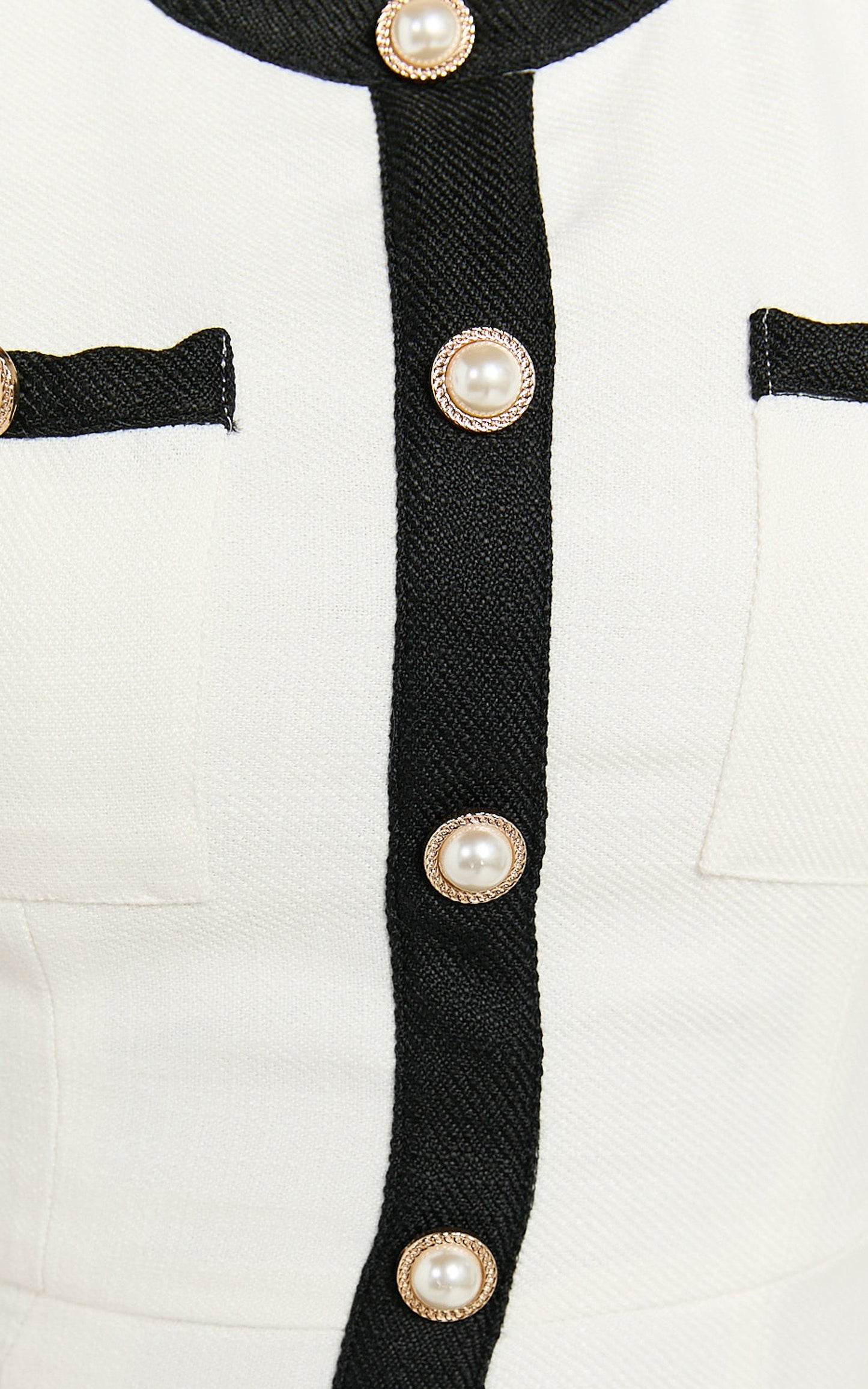 River Mini Dress - Boucle Button Through A Line Dress with Hardware Detail in White