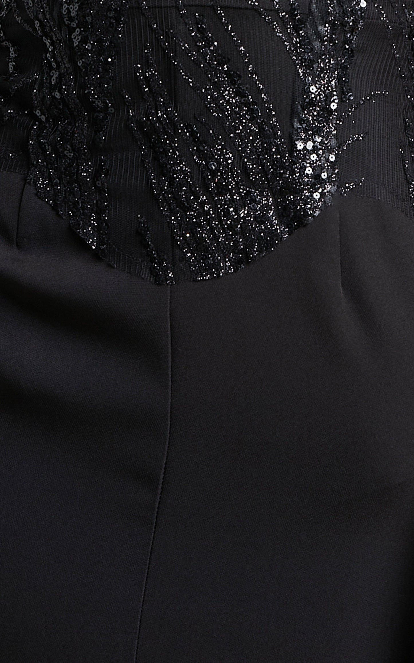 Robeta Maxi Dress - Glitter Bodice Plunge Neck Mermaid Dress in Black