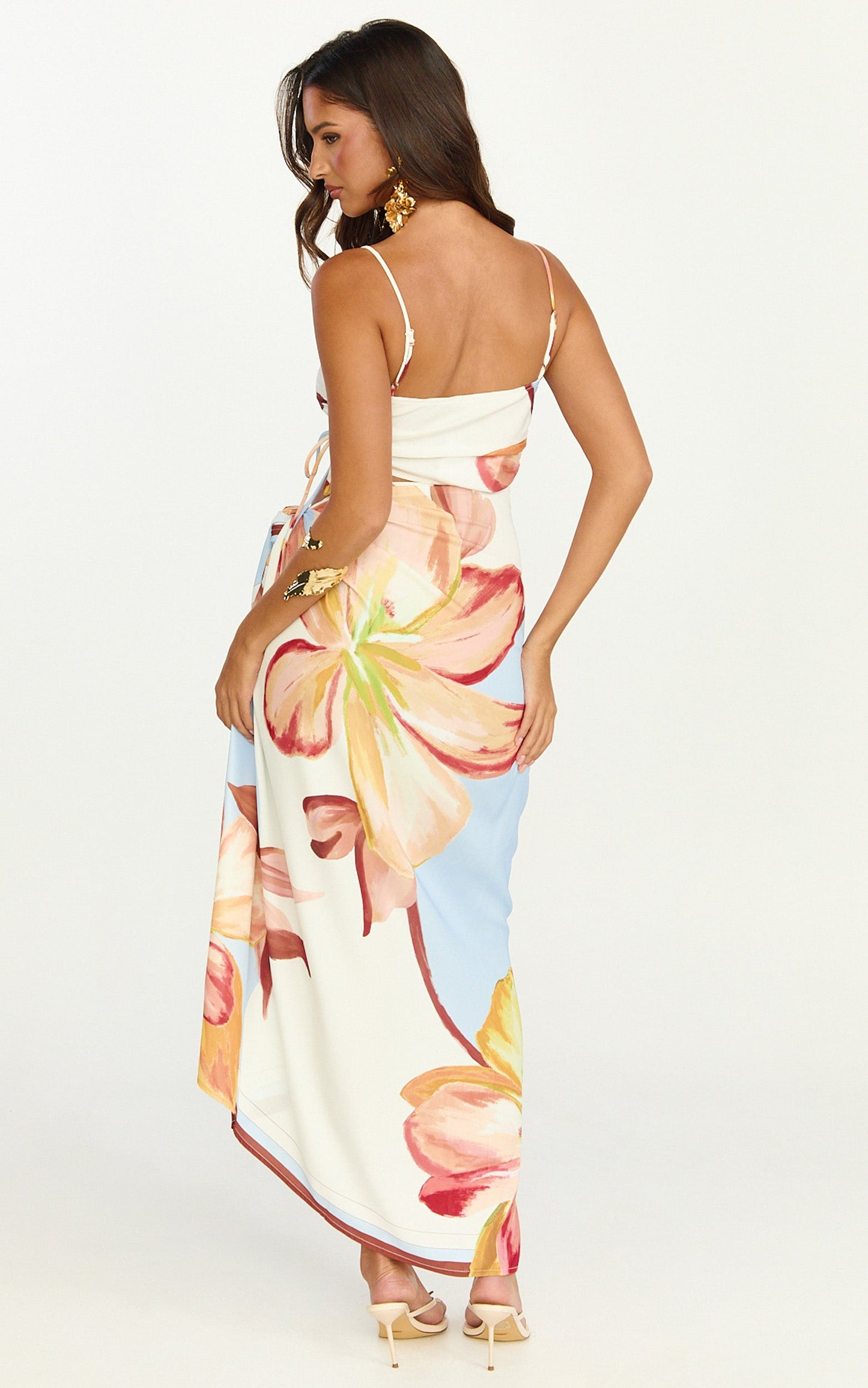 Robyn Maxi Dress - Square Neck Side Ruched Cut Out Dress in Cornflower Blue