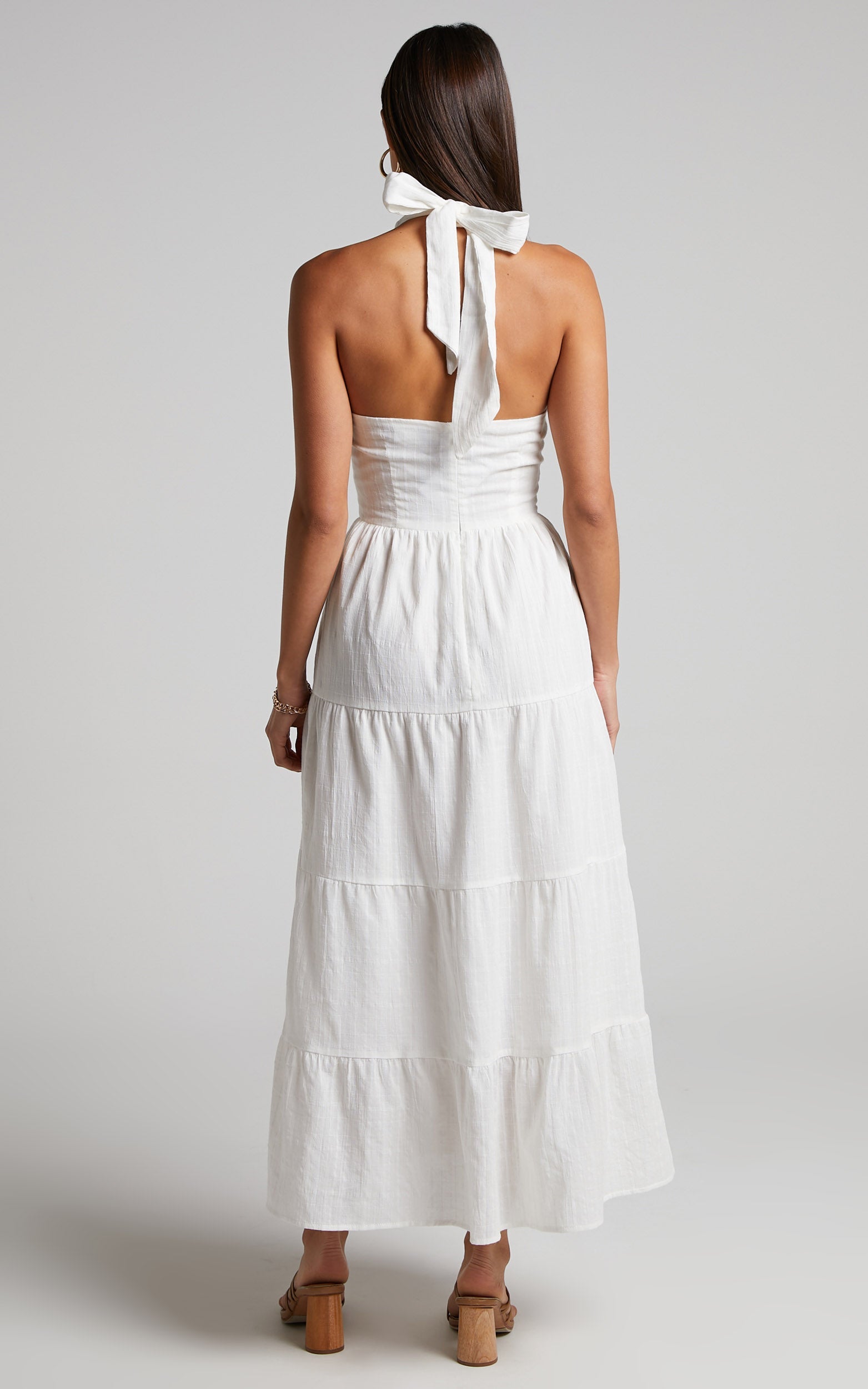 Roella Midi Dress - Tiered Halter Dress in White