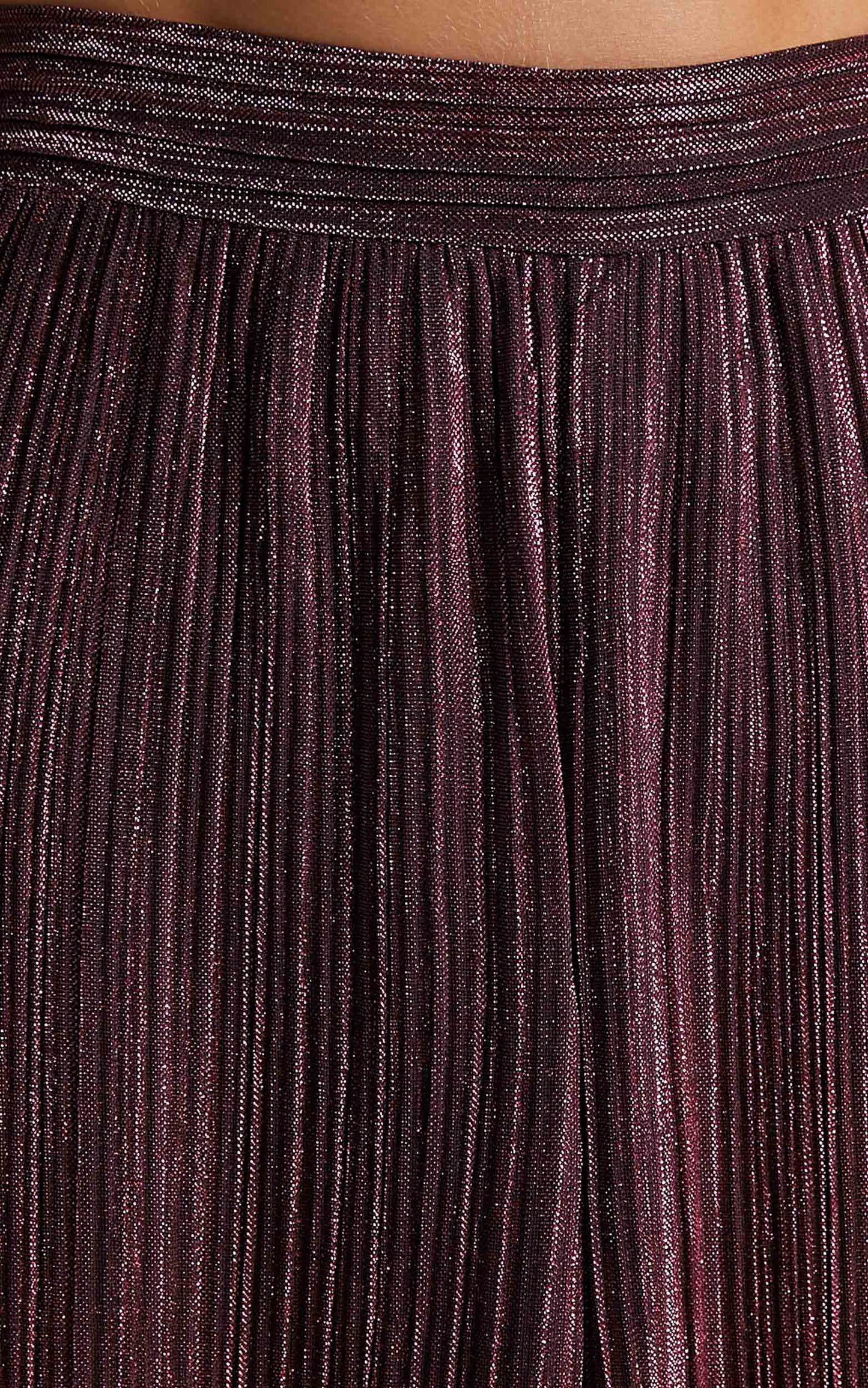 Roellah Pants - High Waisted Lurex Plisse Relaxed Palazzo Pants in Plum