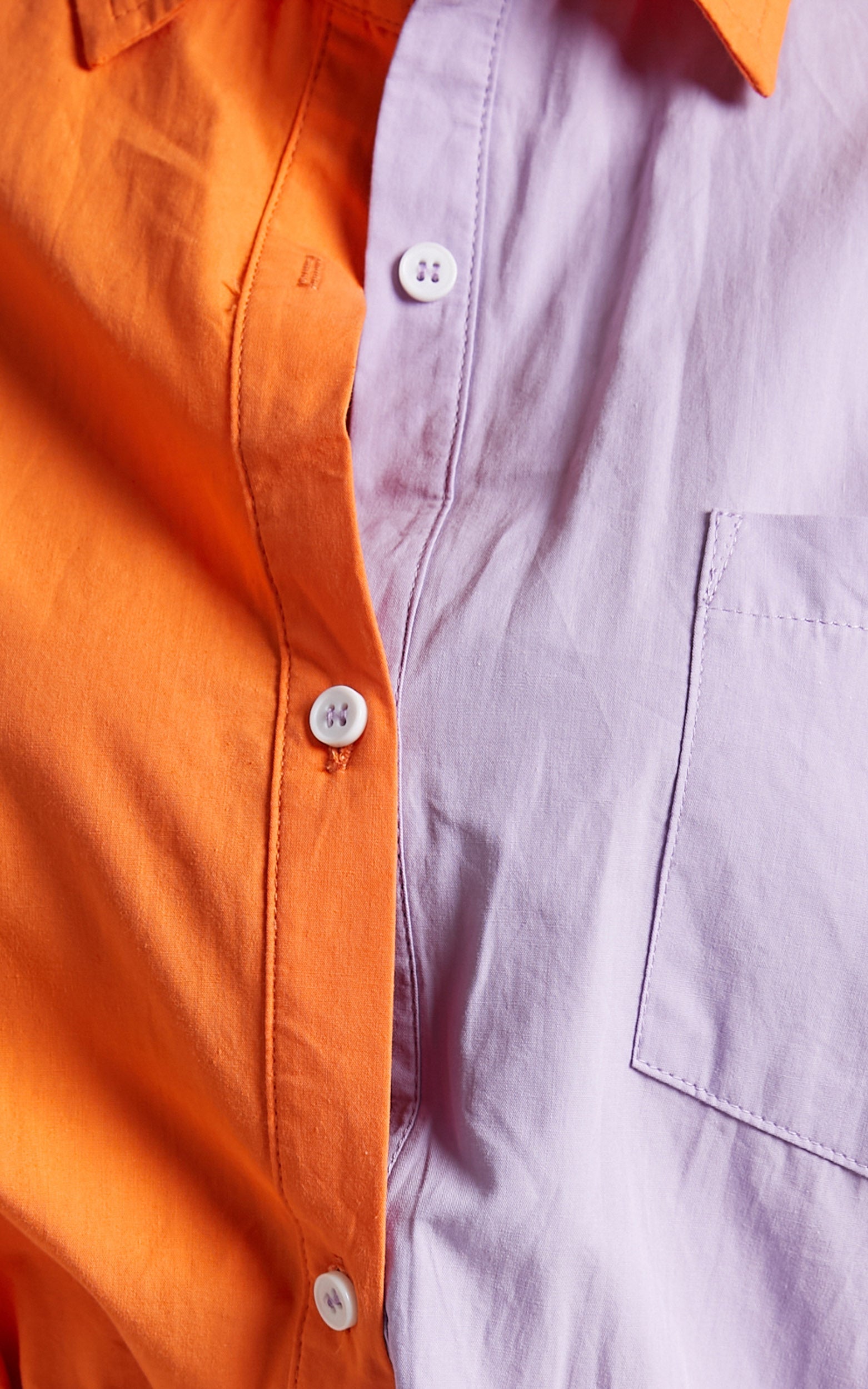 Roewe Shirt - Colour Block Oversized Button Up Shirt in Orange & Lilac