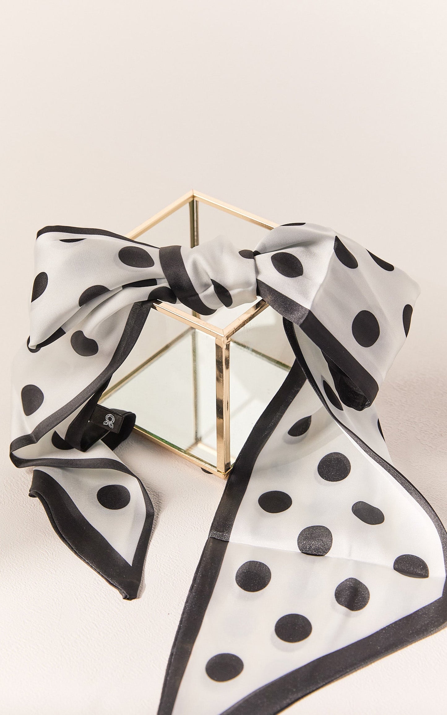 Rogan Scarf - Satin Tie Up Printed Scarf in White Polka Dot